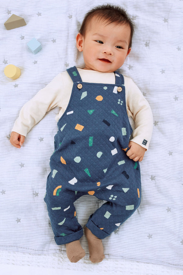 Navy Blue 2 Piece Quilted Baby Dungarees And Bodysuit Set (0mths-2yrs)