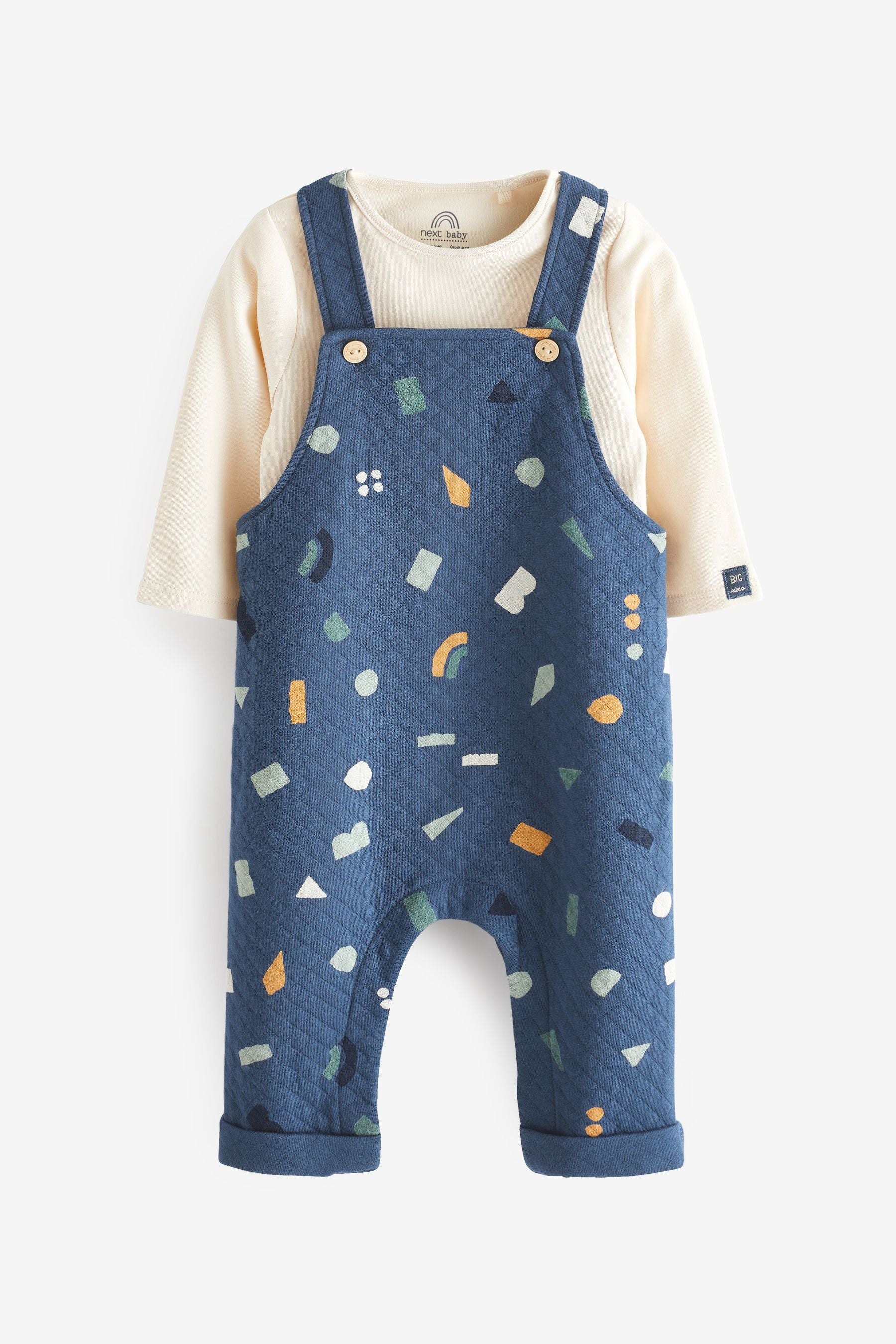 Navy Blue 2 Piece Quilted Baby Dungarees And Bodysuit Set (0mths-2yrs)