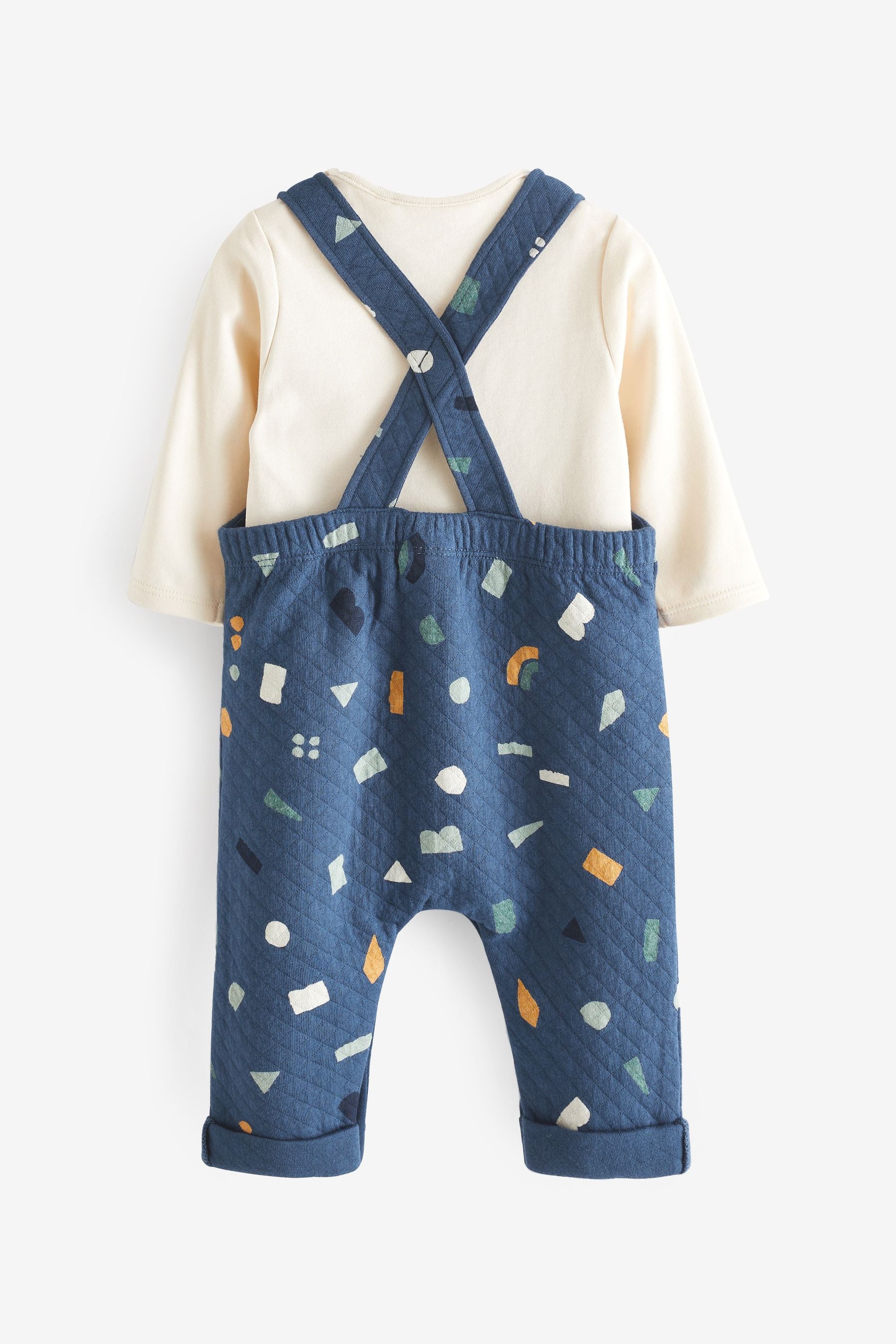 Navy Blue 2 Piece Quilted Baby Dungarees And Bodysuit Set (0mths-2yrs)