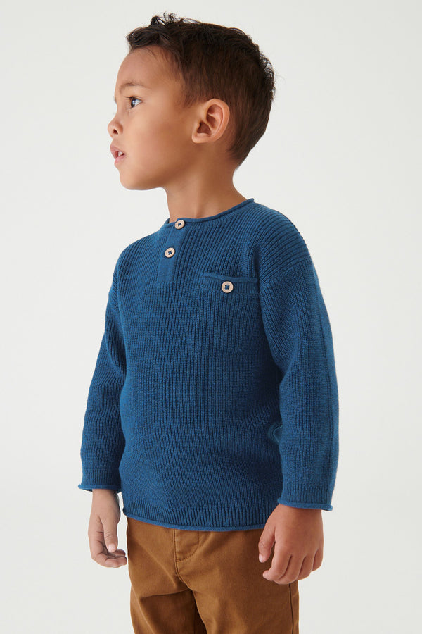 Indigo Blue Henley Button Neck Jumper (3mths-7yrs)