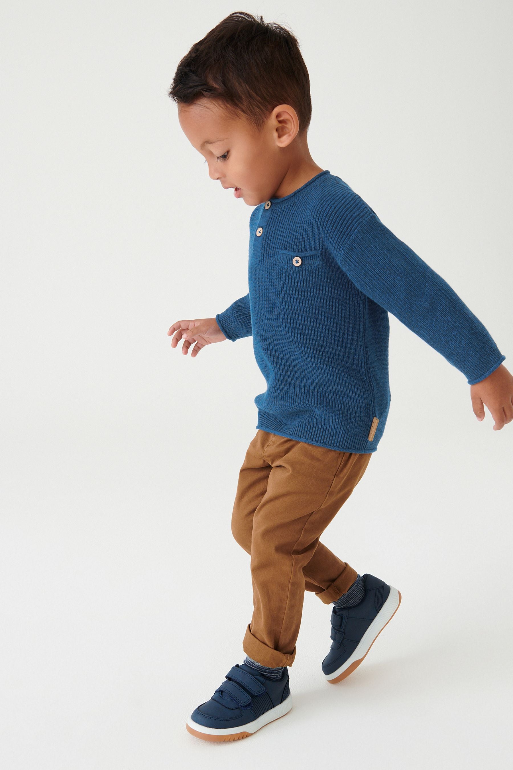 Indigo Blue Henley Button Neck Jumper (3mths-7yrs)