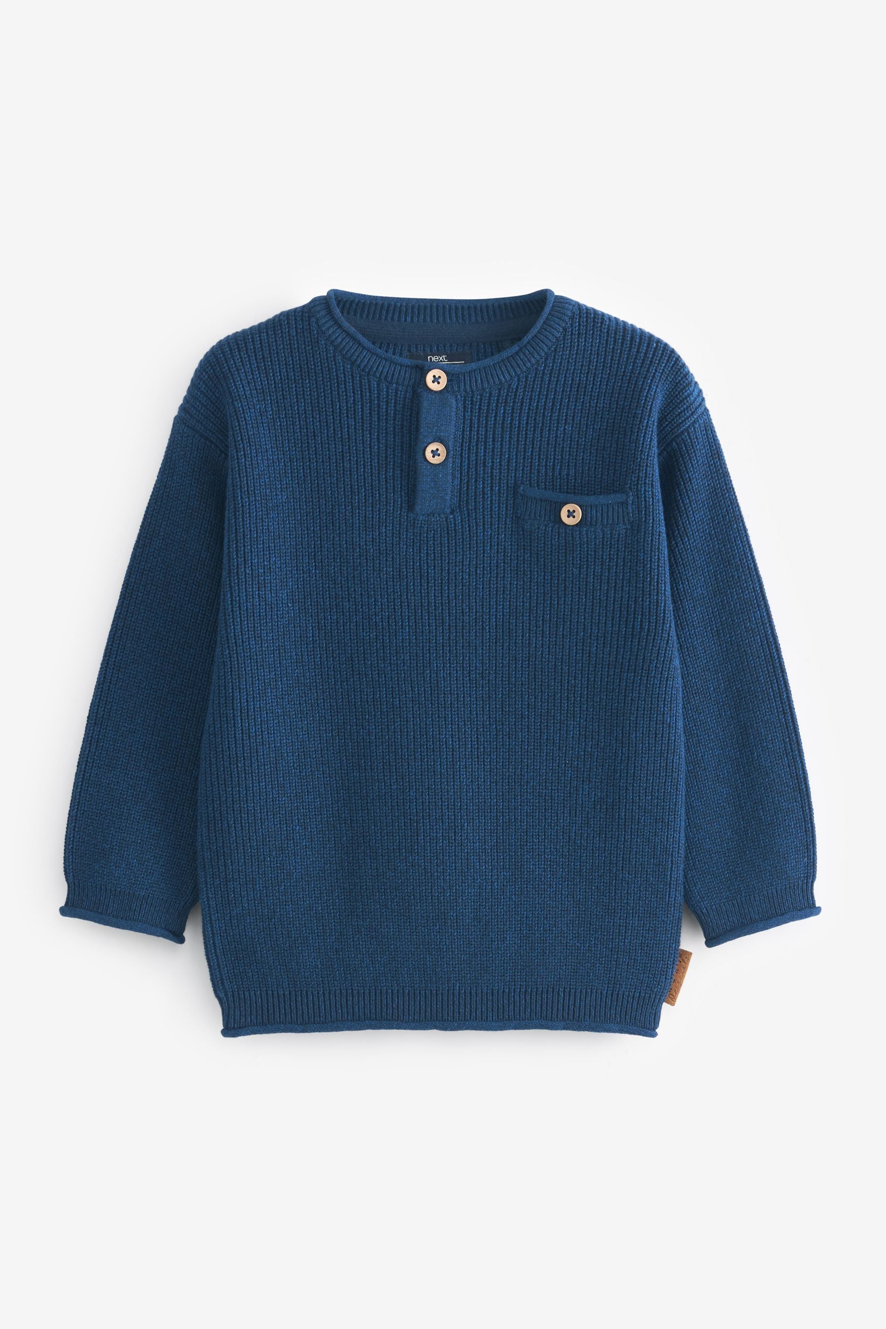 Indigo Blue Henley Button Neck Jumper (3mths-7yrs)