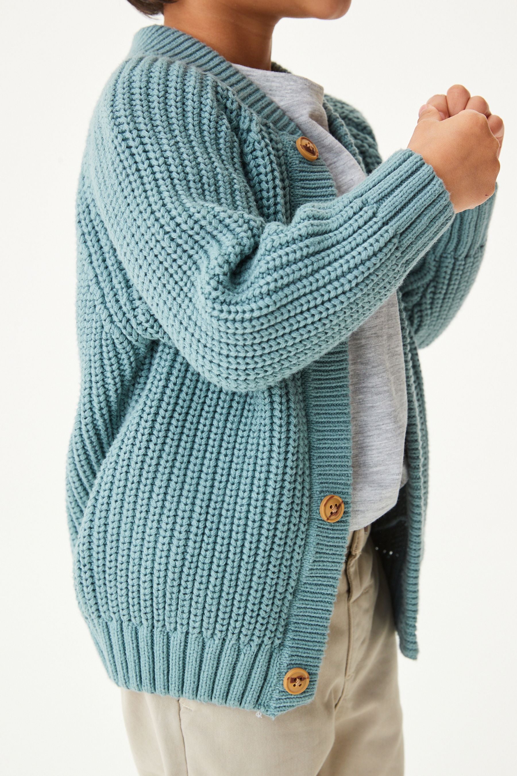 Mineral Green Chunky Button Through Cardigan (3mths-7yrs)