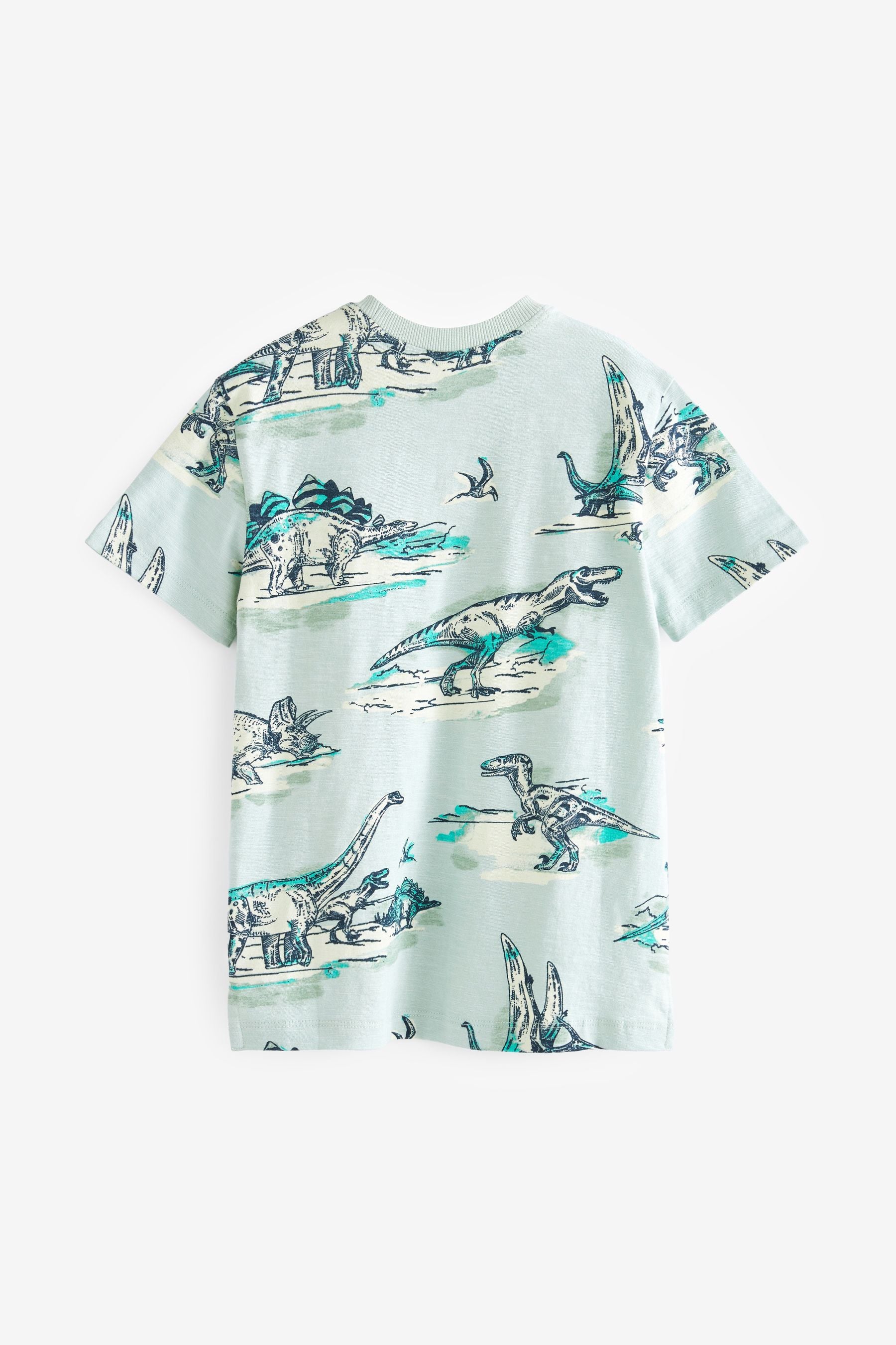 Teal Blue Dinosaurs 2 Pack Short Sleeve T-Shirts (3-16yrs)