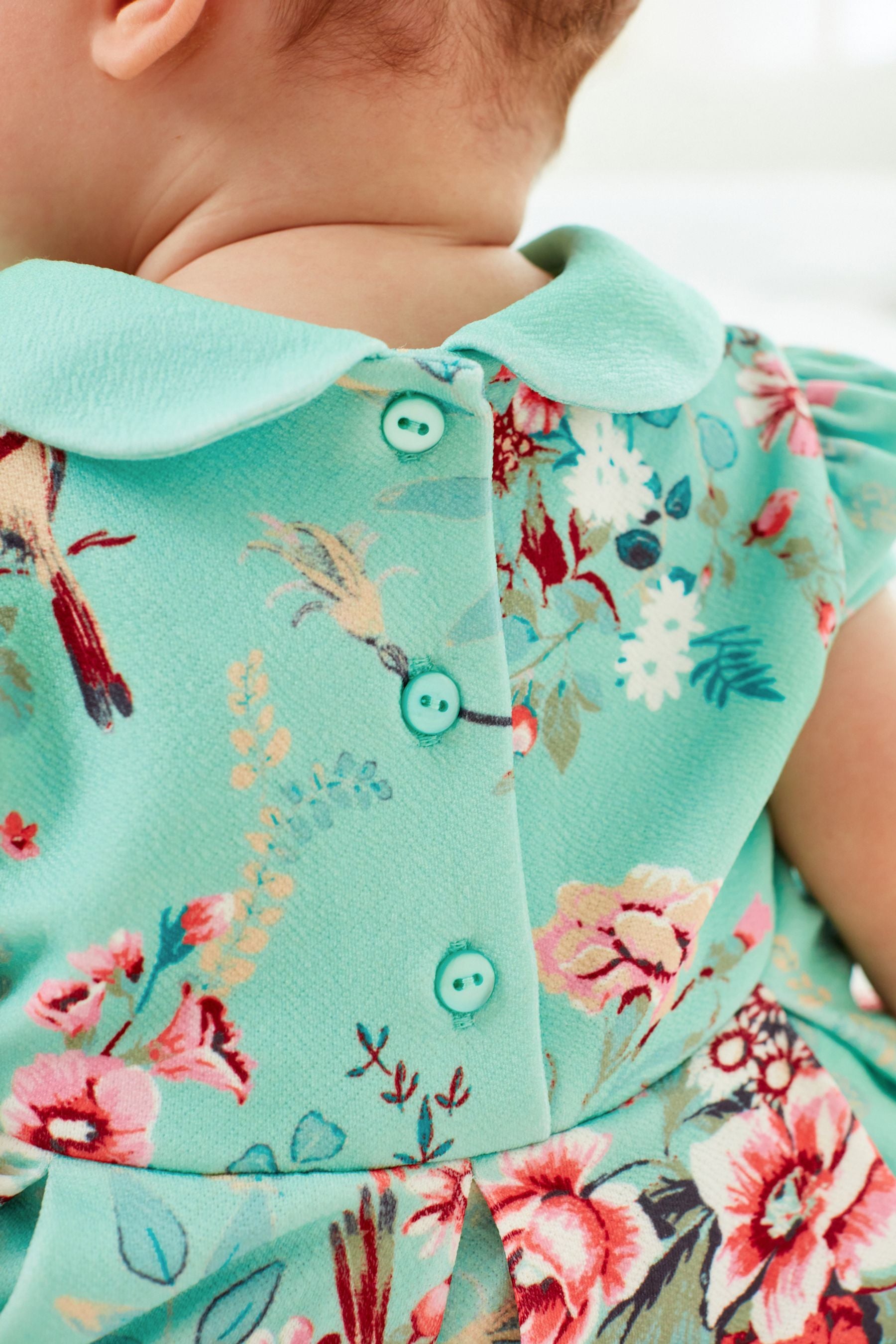 Teal Blue Floral Print Prom Dress with Knickers (0mths-2yrs)