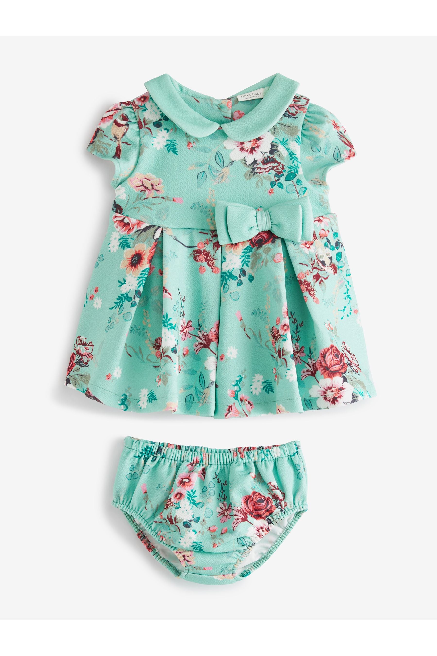 Teal Blue Floral Print Prom Dress with Knickers (0mths-2yrs)