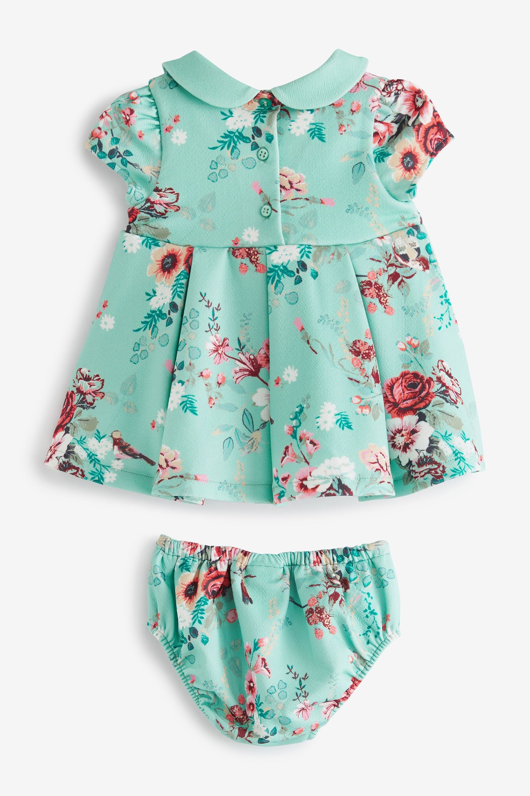 Teal Blue Floral Print Prom Dress with Knickers (0mths-2yrs)