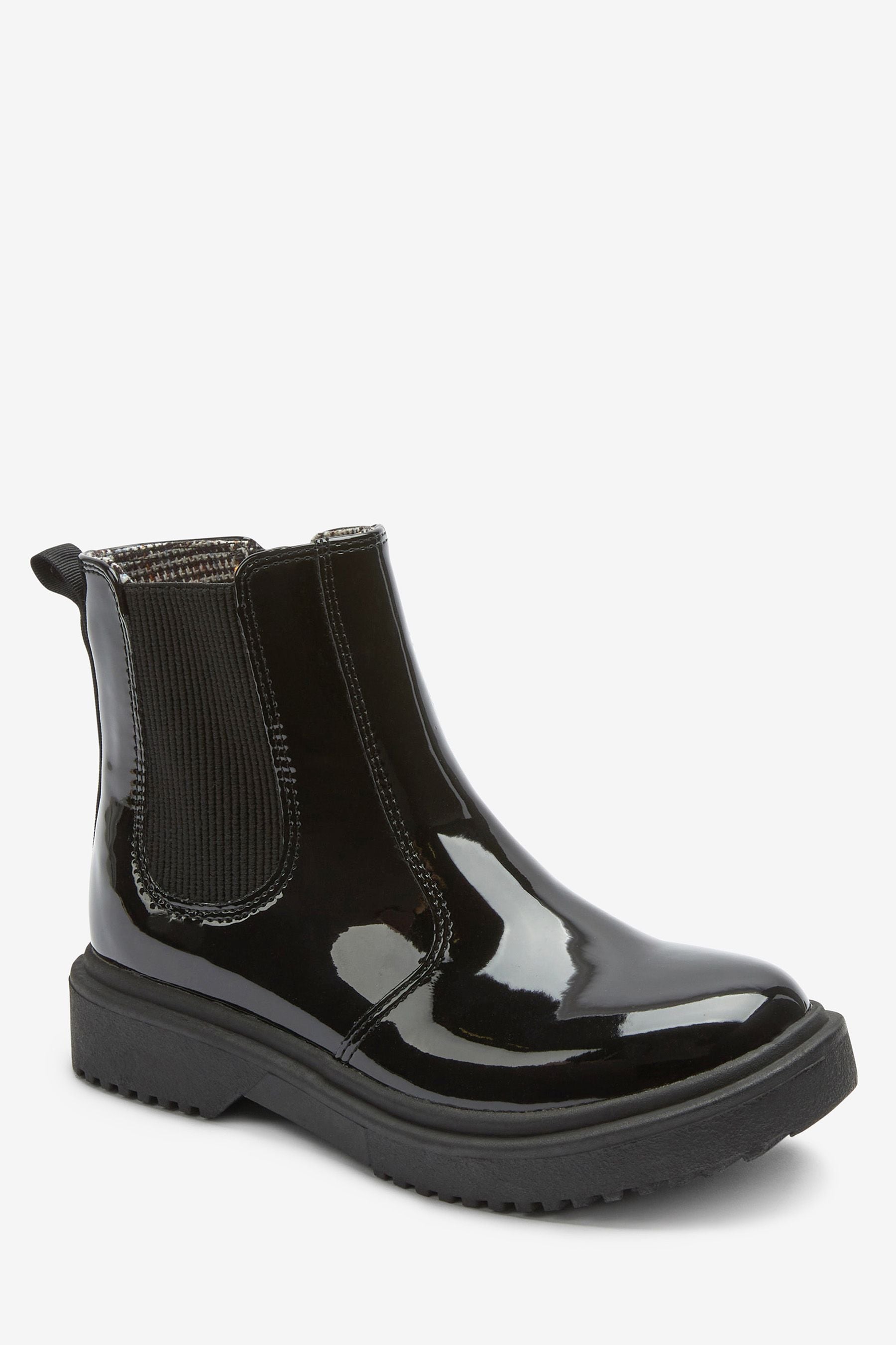 Black Patent Chunky Chelsea Boots