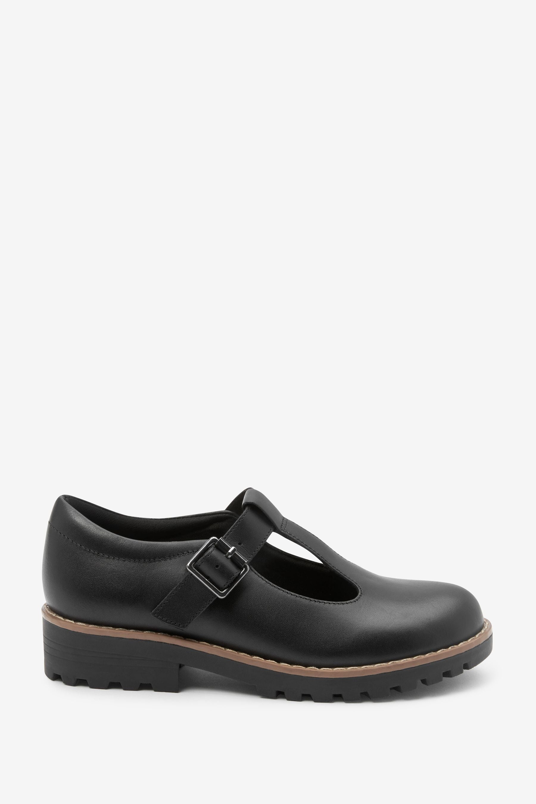 Black Leather School T-Bar Shoes