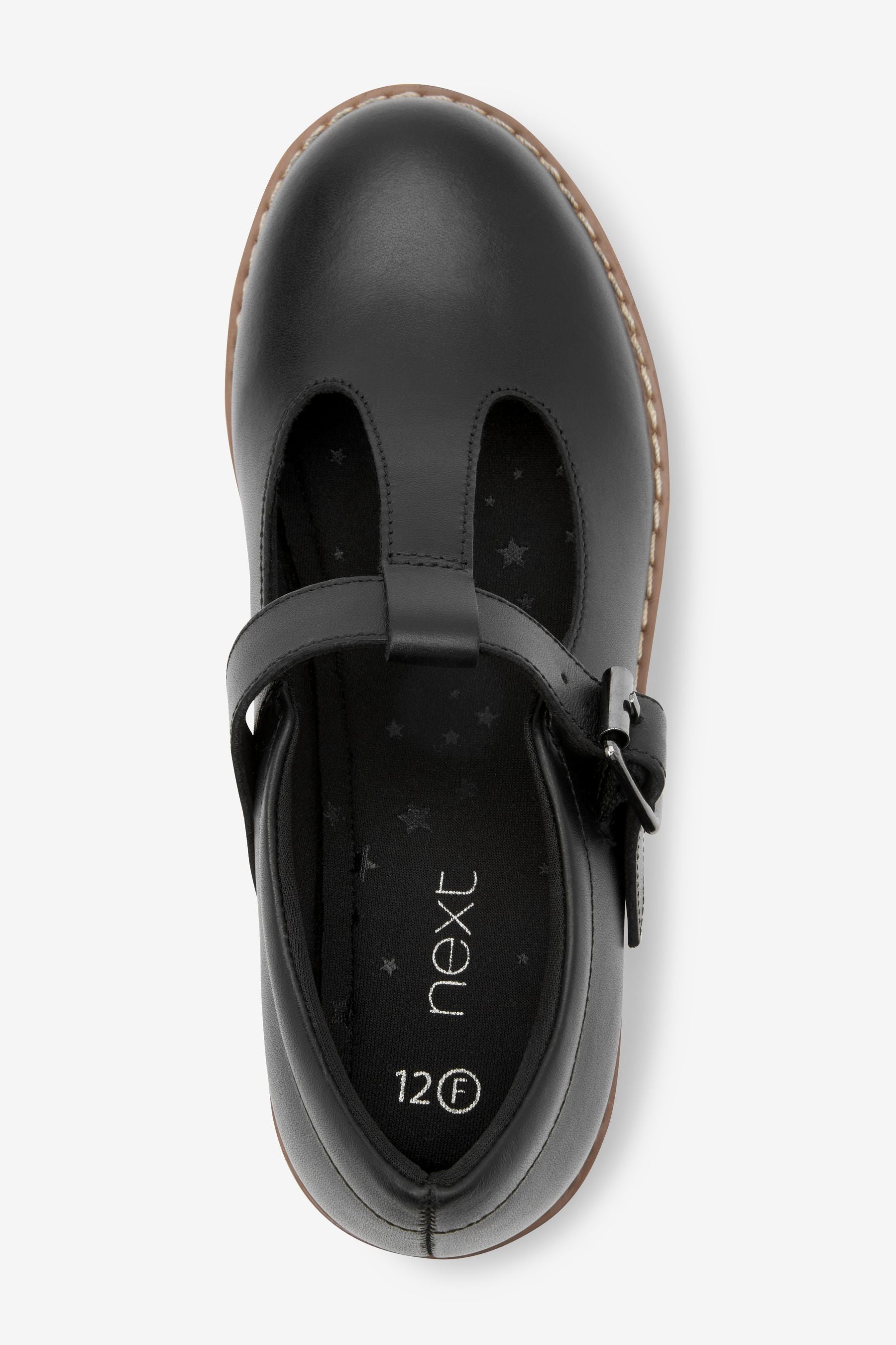 Black Leather School T-Bar Shoes