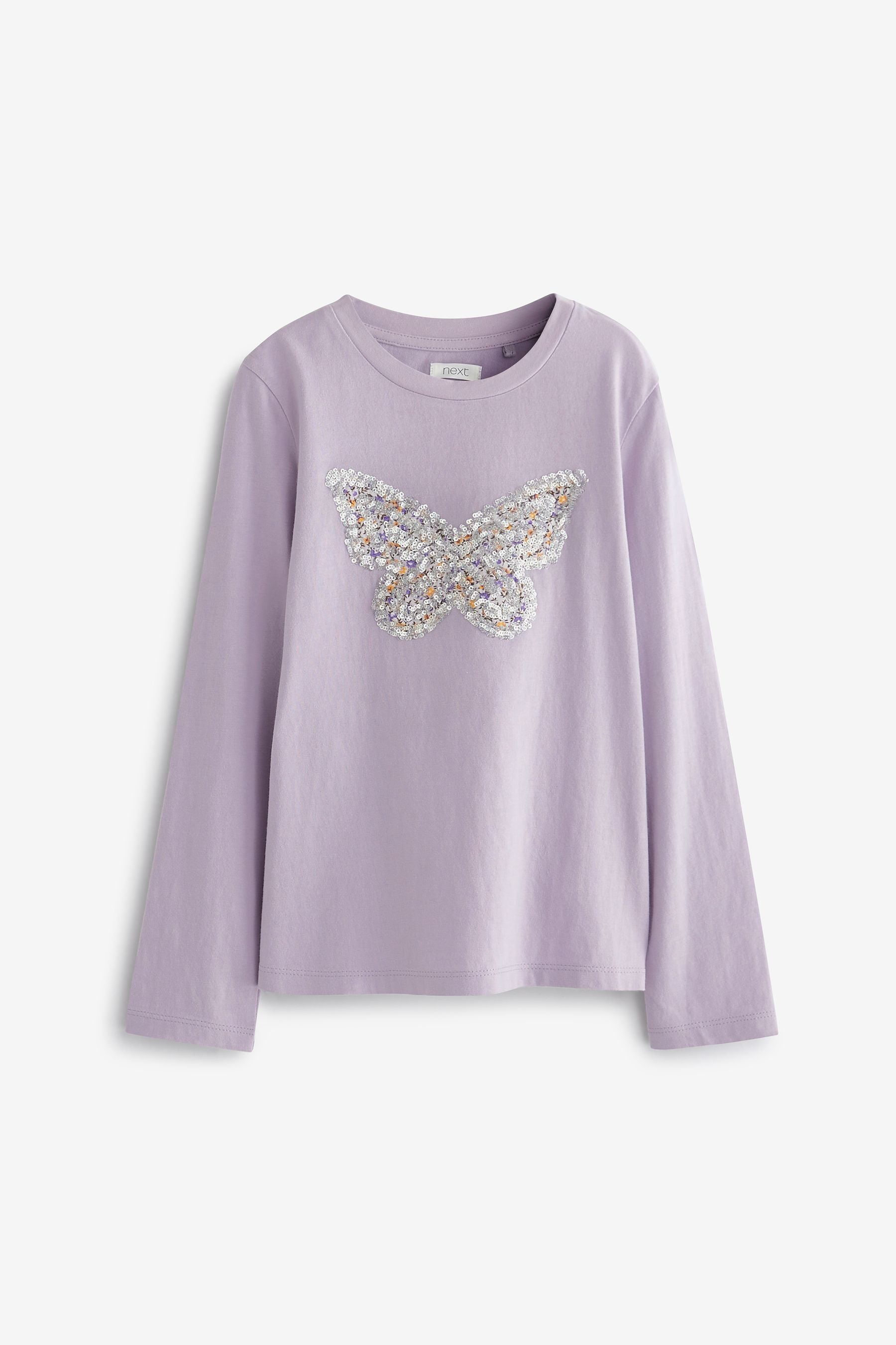 Lilac Purple Sequin Butterfly Long Sleeve Top (3-16yrs)