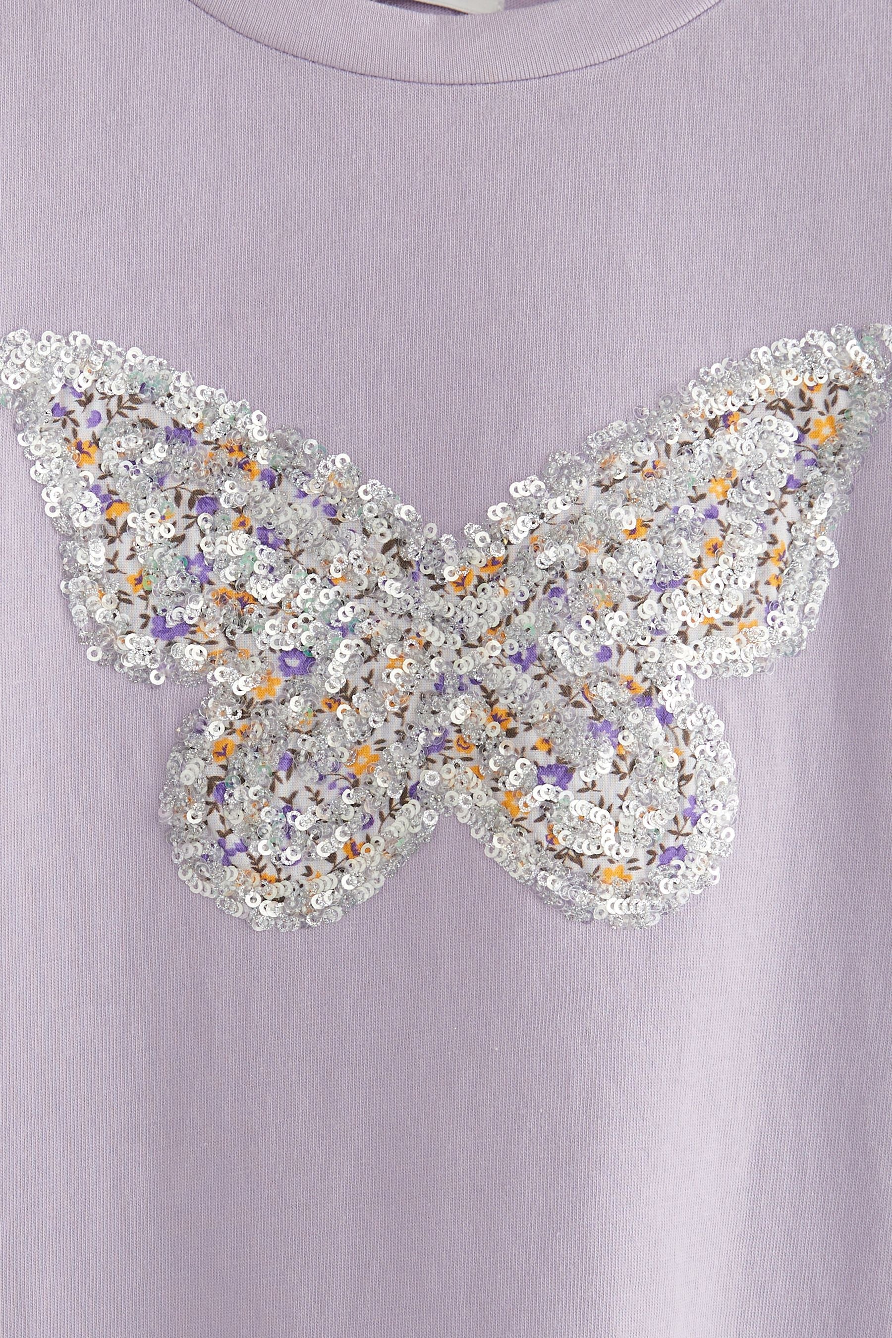 Lilac Purple Sequin Butterfly Long Sleeve Top (3-16yrs)