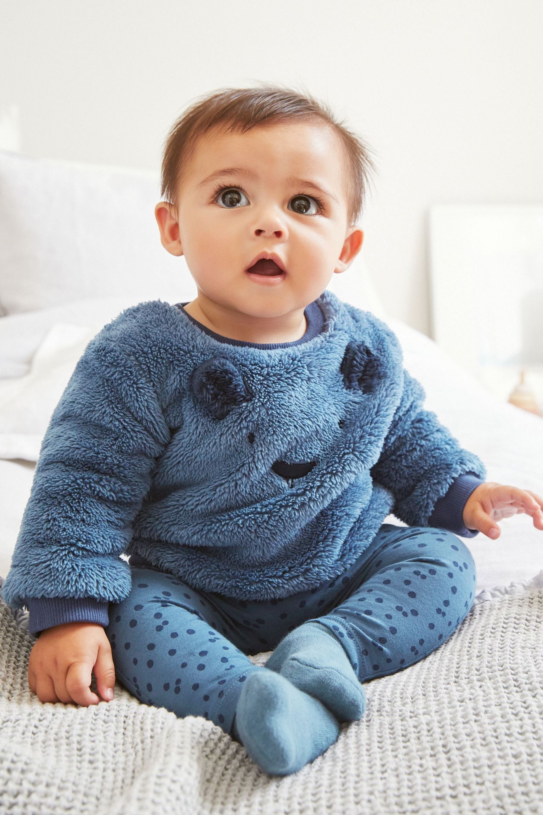 Blue Baby Bear Fleece Top And Leggings Set