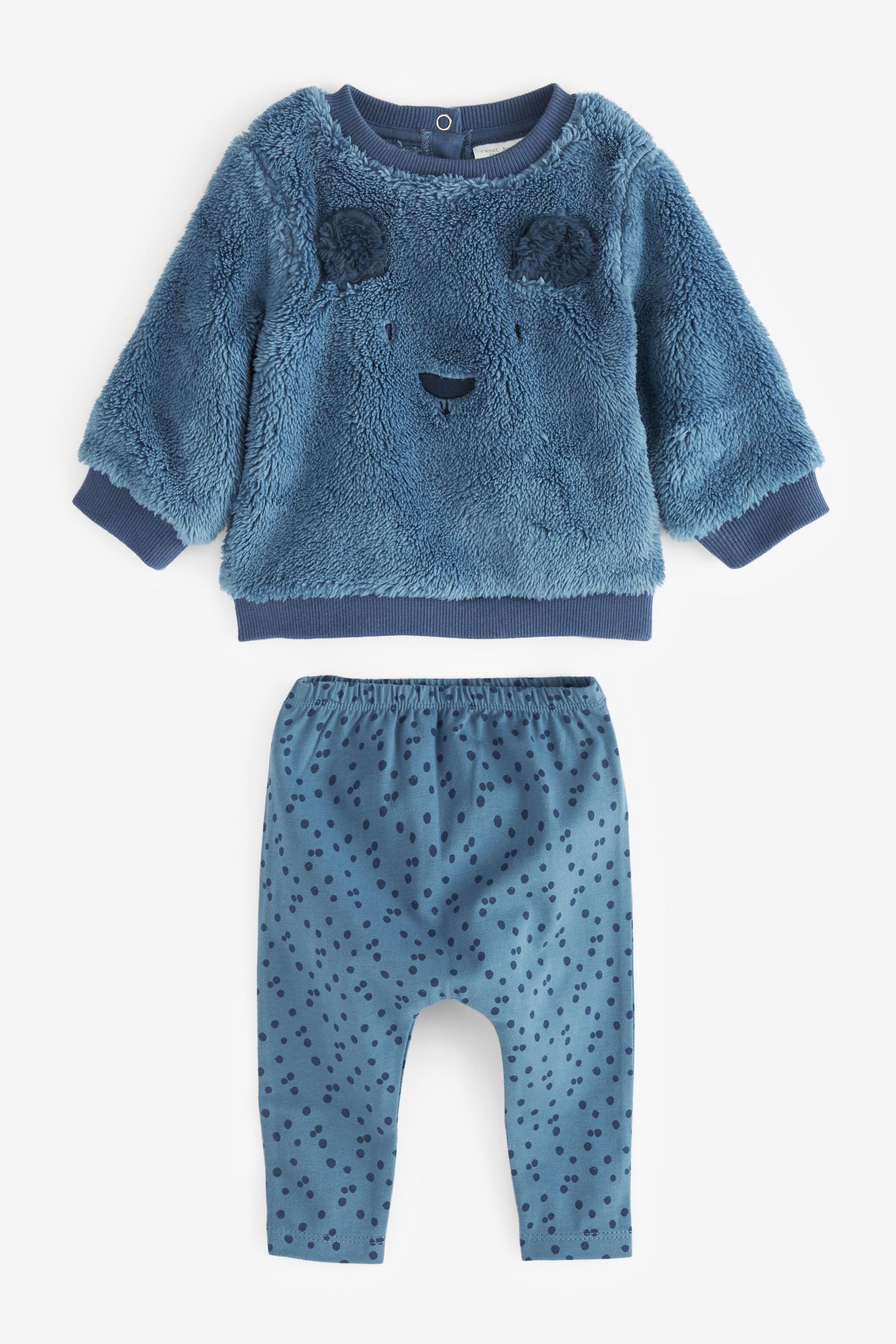 Blue Baby Bear Fleece Top And Leggings Set