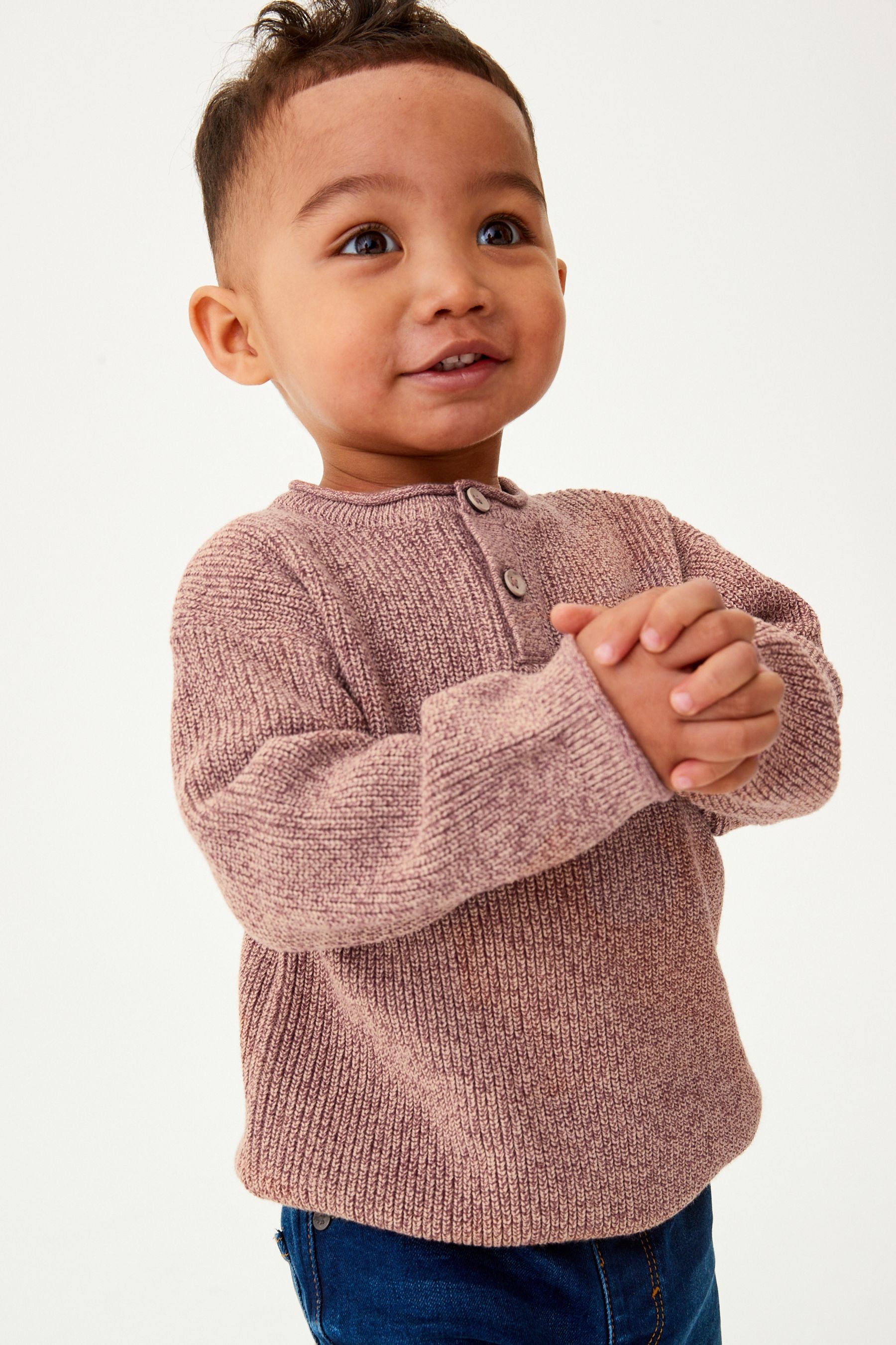 Blush Pink Henley Button Neck Jumper (3mths-7yrs)