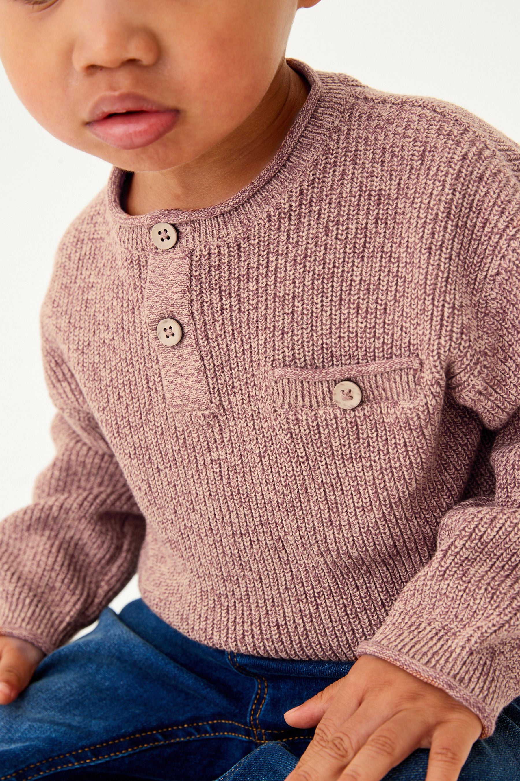 Blush Pink Henley Button Neck Jumper (3mths-7yrs)