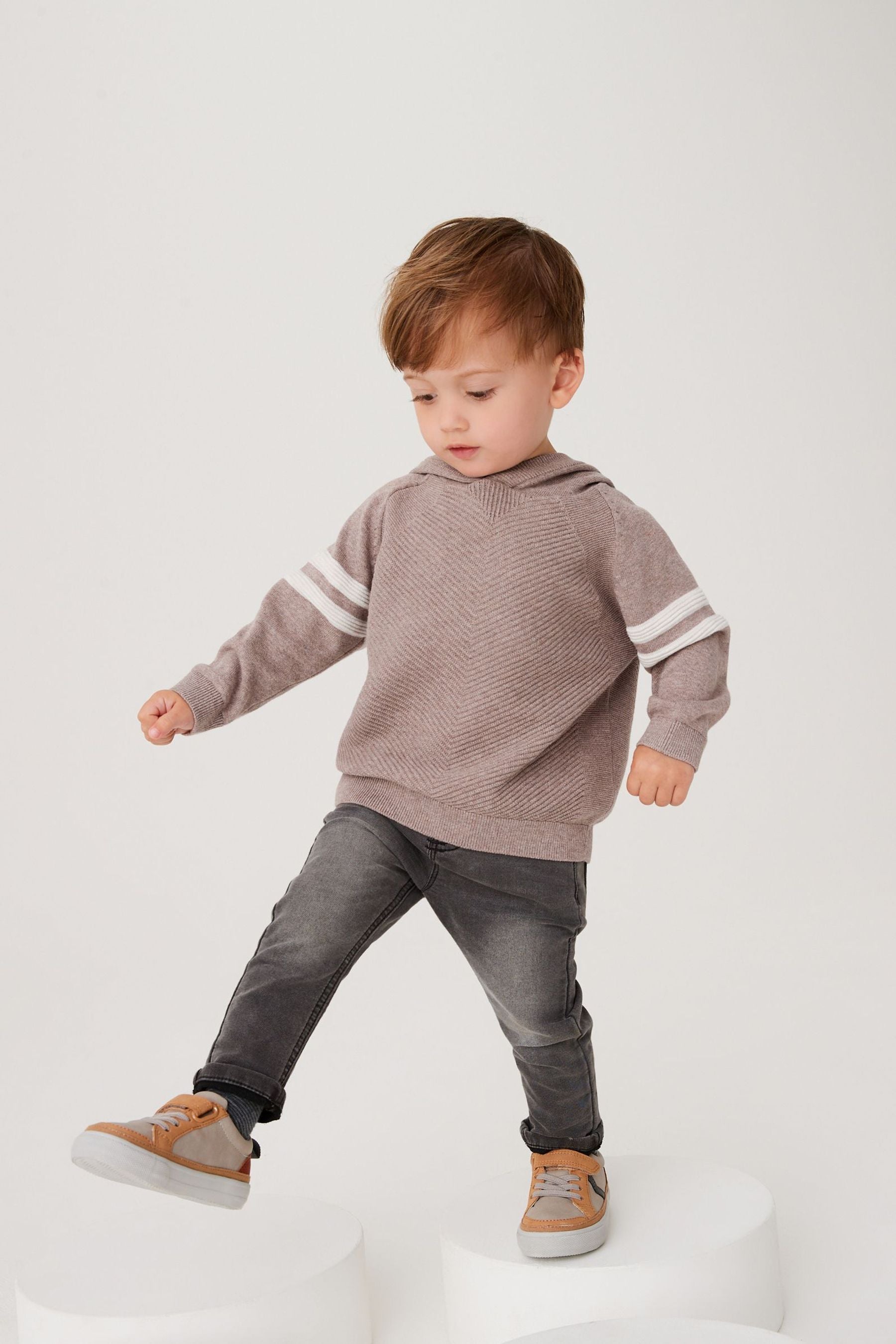 Taupe Brown Knitted Ripple Hoody Set (3mths-7yrs)