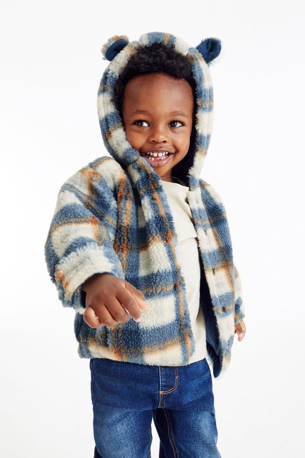 Blue Check Hooded Cosy Borg Shacket (3mths-7yrs)