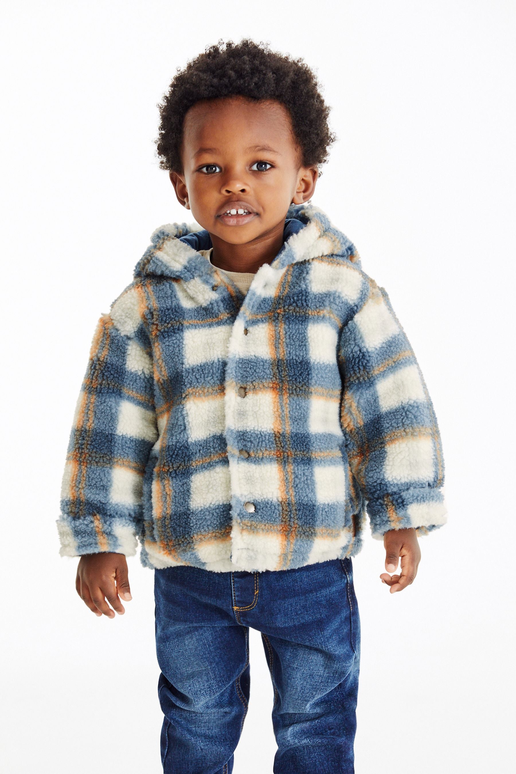 Blue Check Hooded Cosy Borg Shacket (3mths-7yrs)