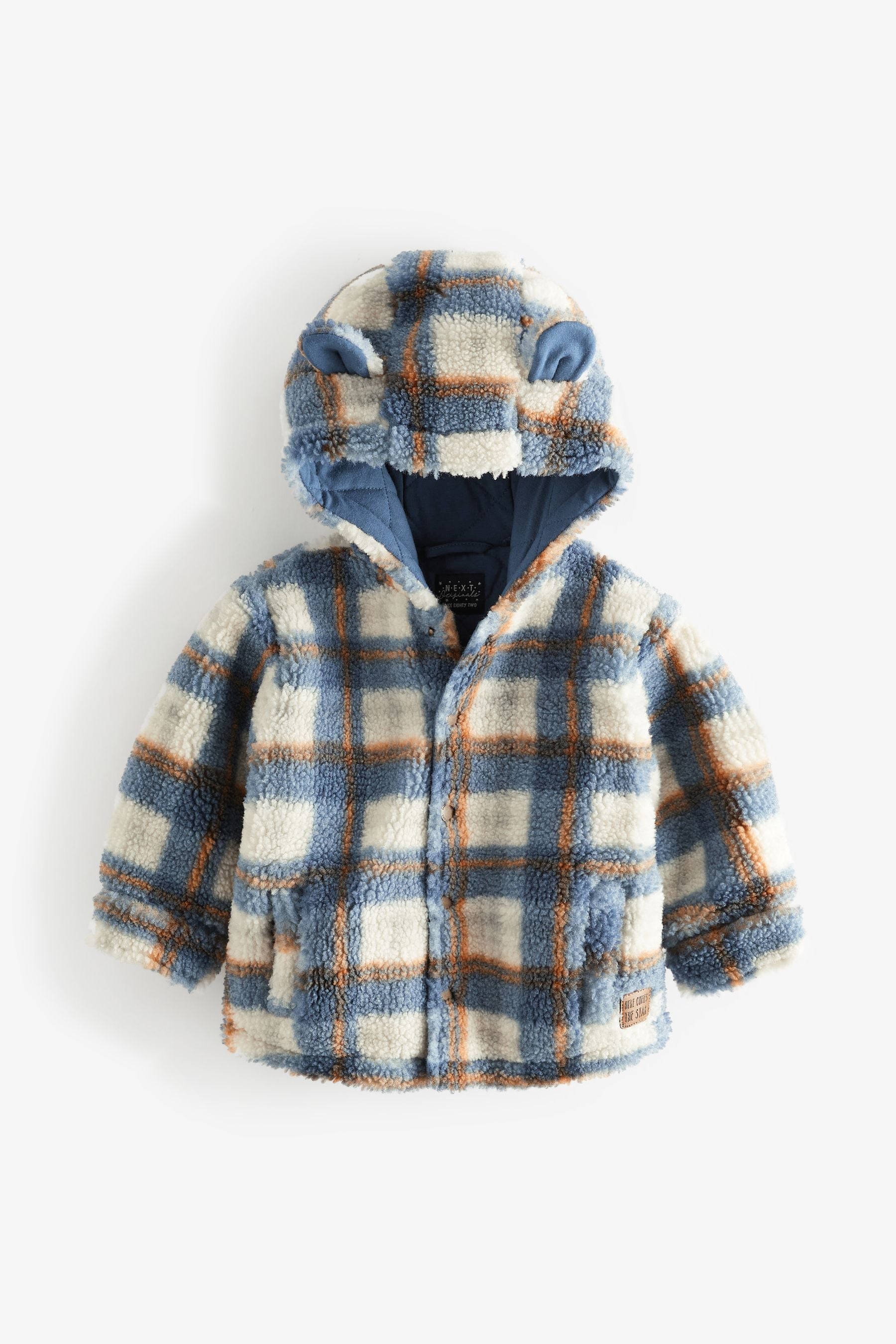 Blue Check Hooded Cosy Borg Shacket (3mths-7yrs)