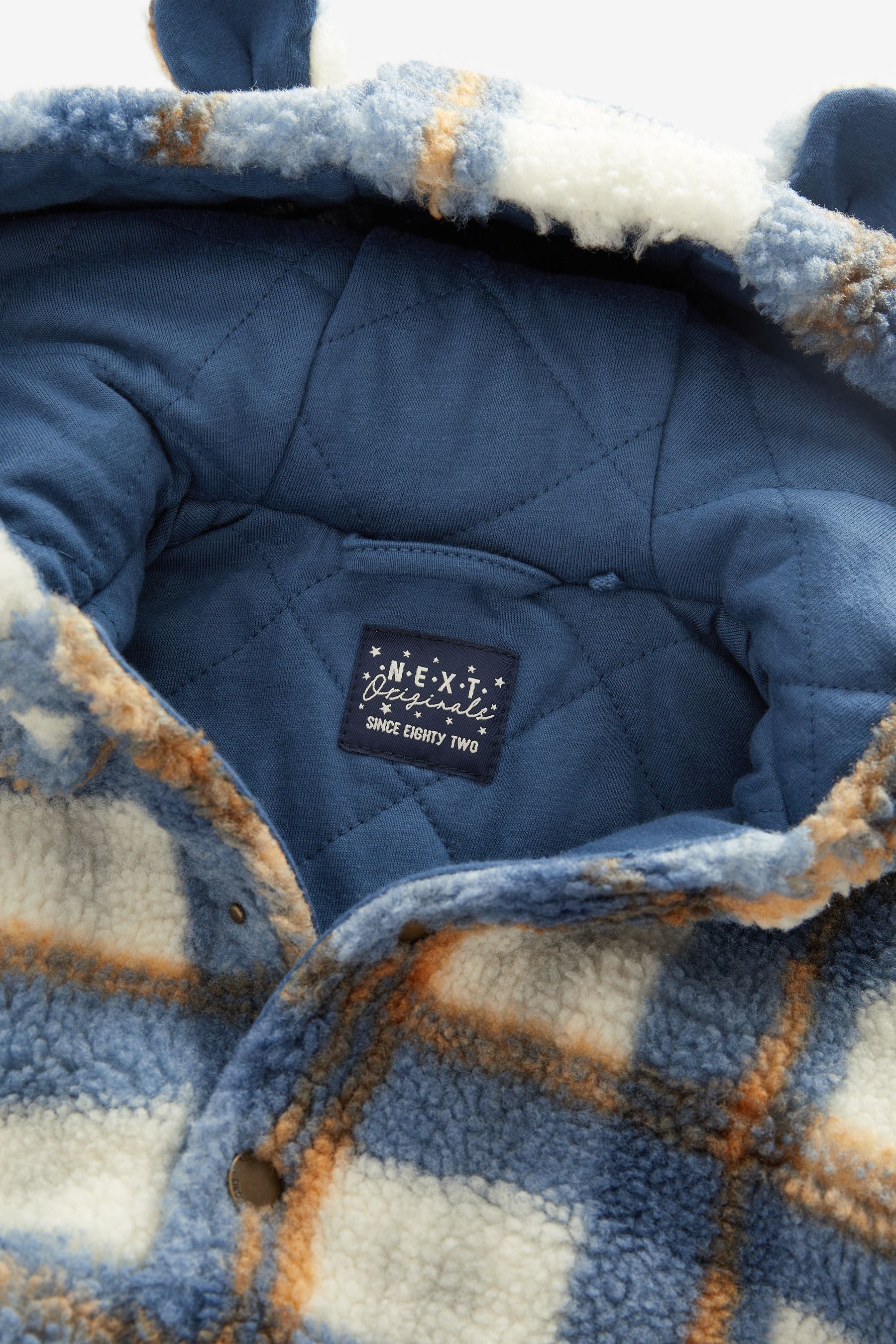 Blue Check Hooded Cosy Borg Shacket (3mths-7yrs)