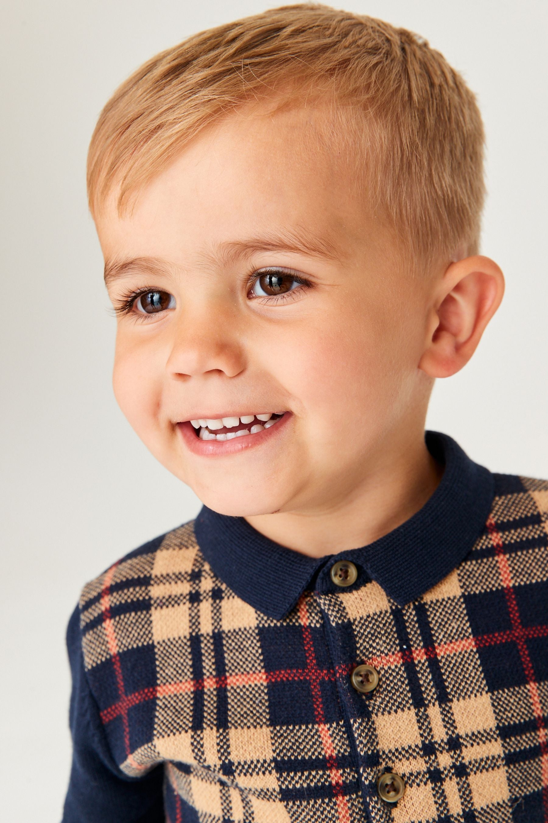 Navy Check Long Sleeve Patterned Polo Shirt (3mths-7yrs)