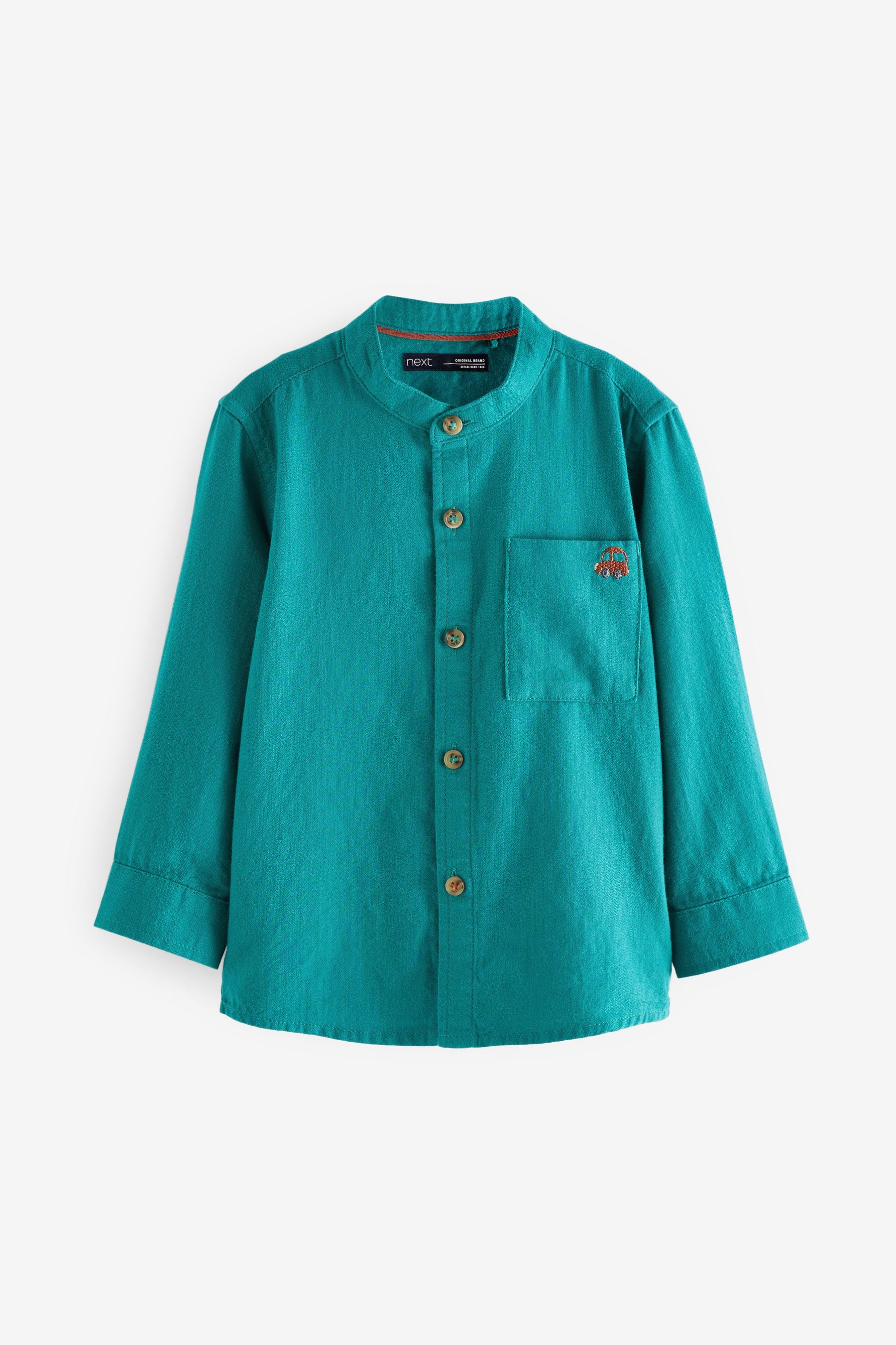 Teal Blue Long Sleeve Grandad Collar Shirt (3mths-7yrs)