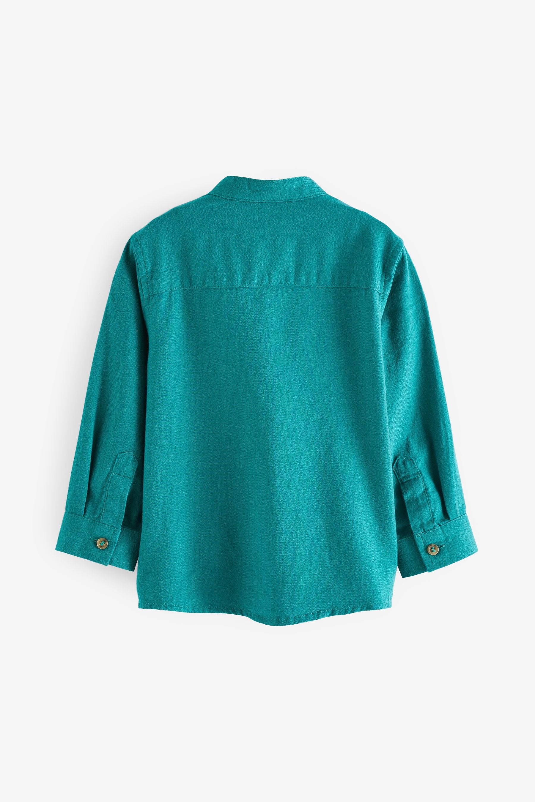 Teal Blue Long Sleeve Grandad Collar Shirt (3mths-7yrs)