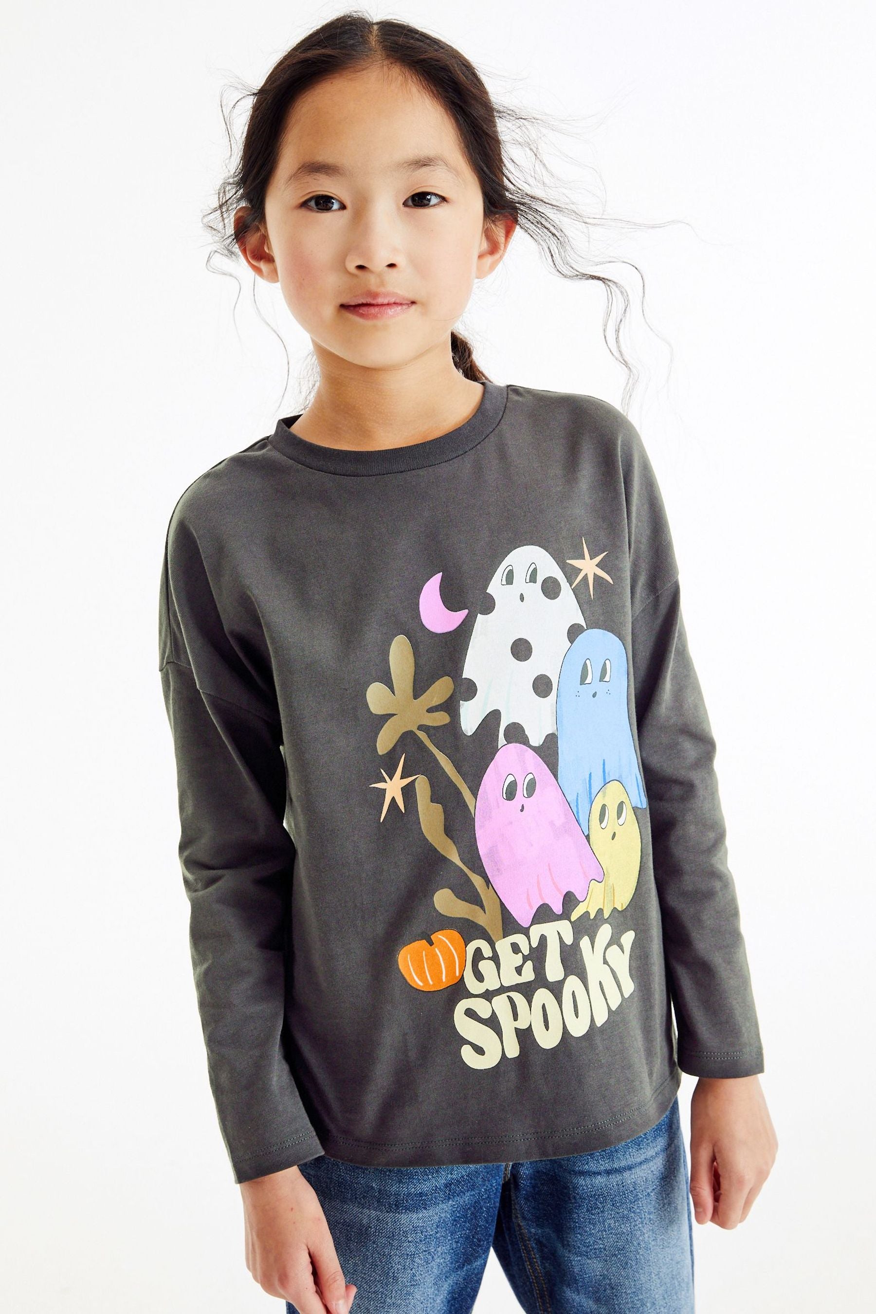 Charcoal Grey Get Spooky Halloween T-Shirt (3-16yrs)