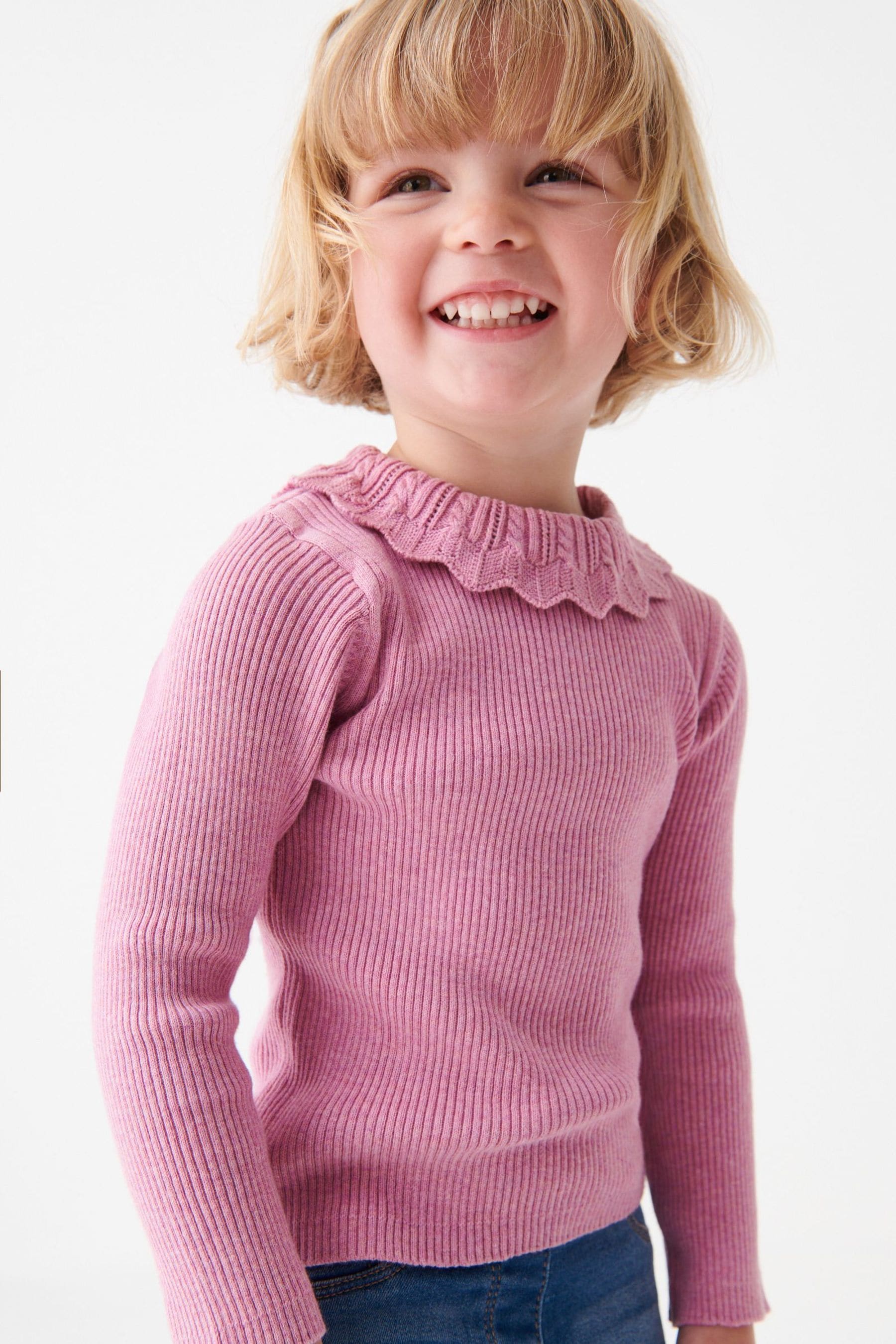 Lilac Purple Pointelle Neck Jumper (3mths-7yrs)