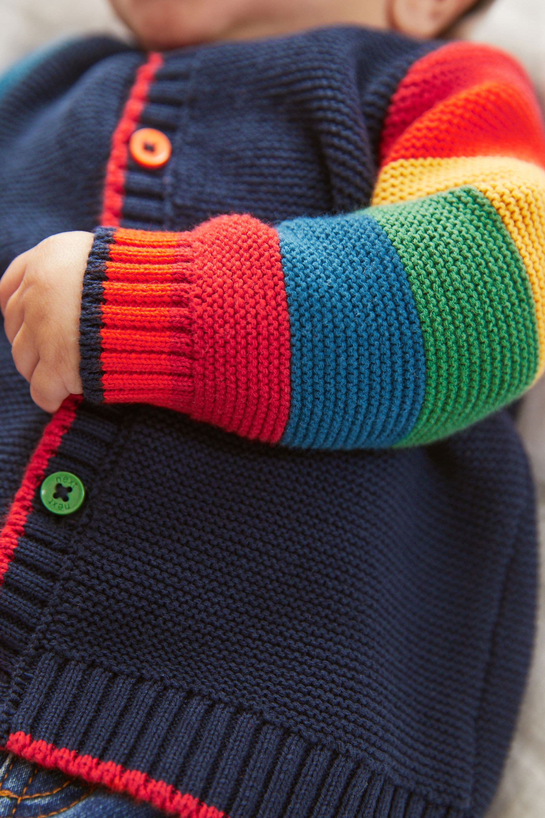 Navy Blue Rainbow Sleeve Knitted Cardigan (0mths-2yrs)