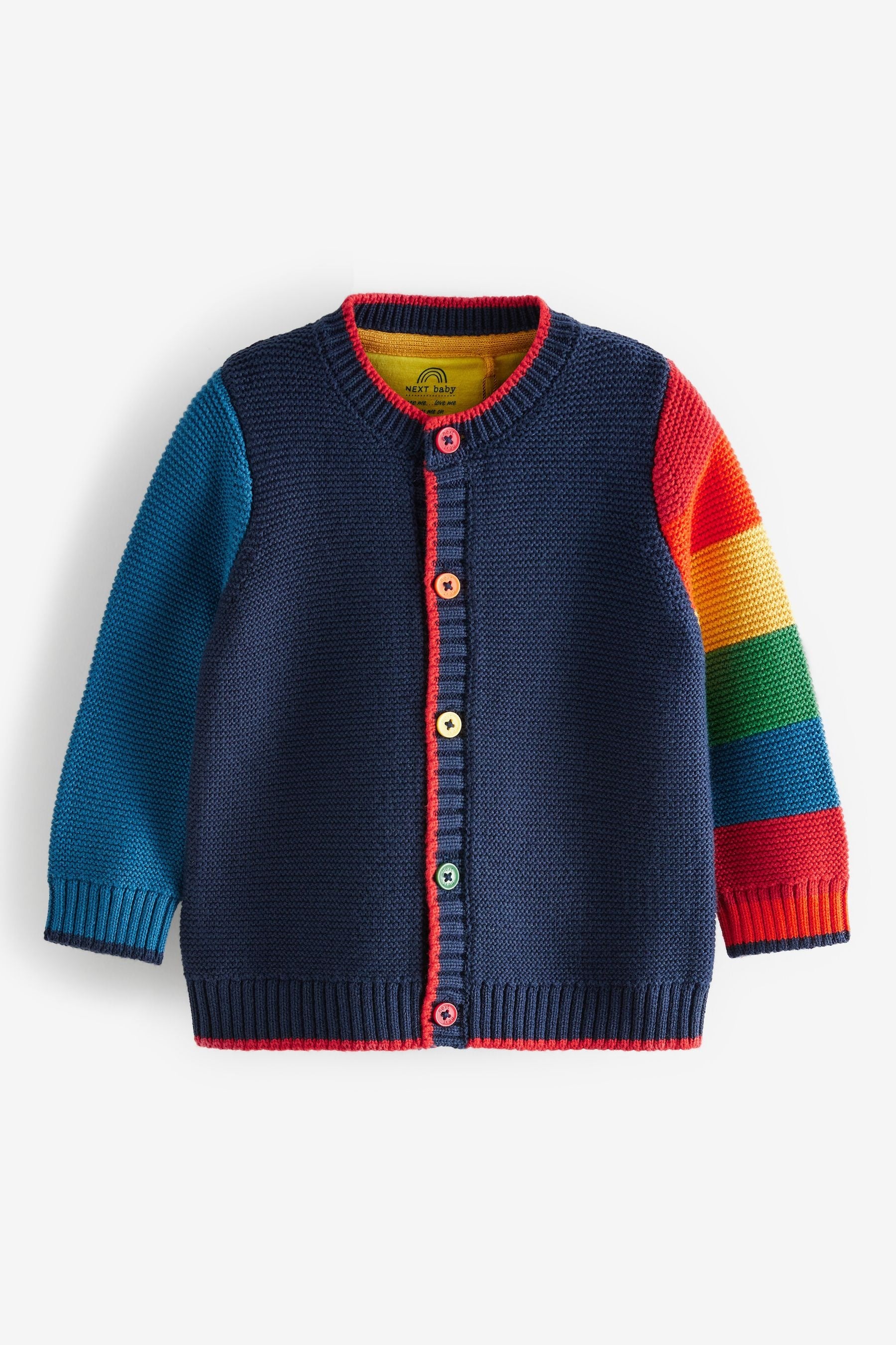 Navy Blue Rainbow Sleeve Knitted Cardigan (0mths-2yrs)