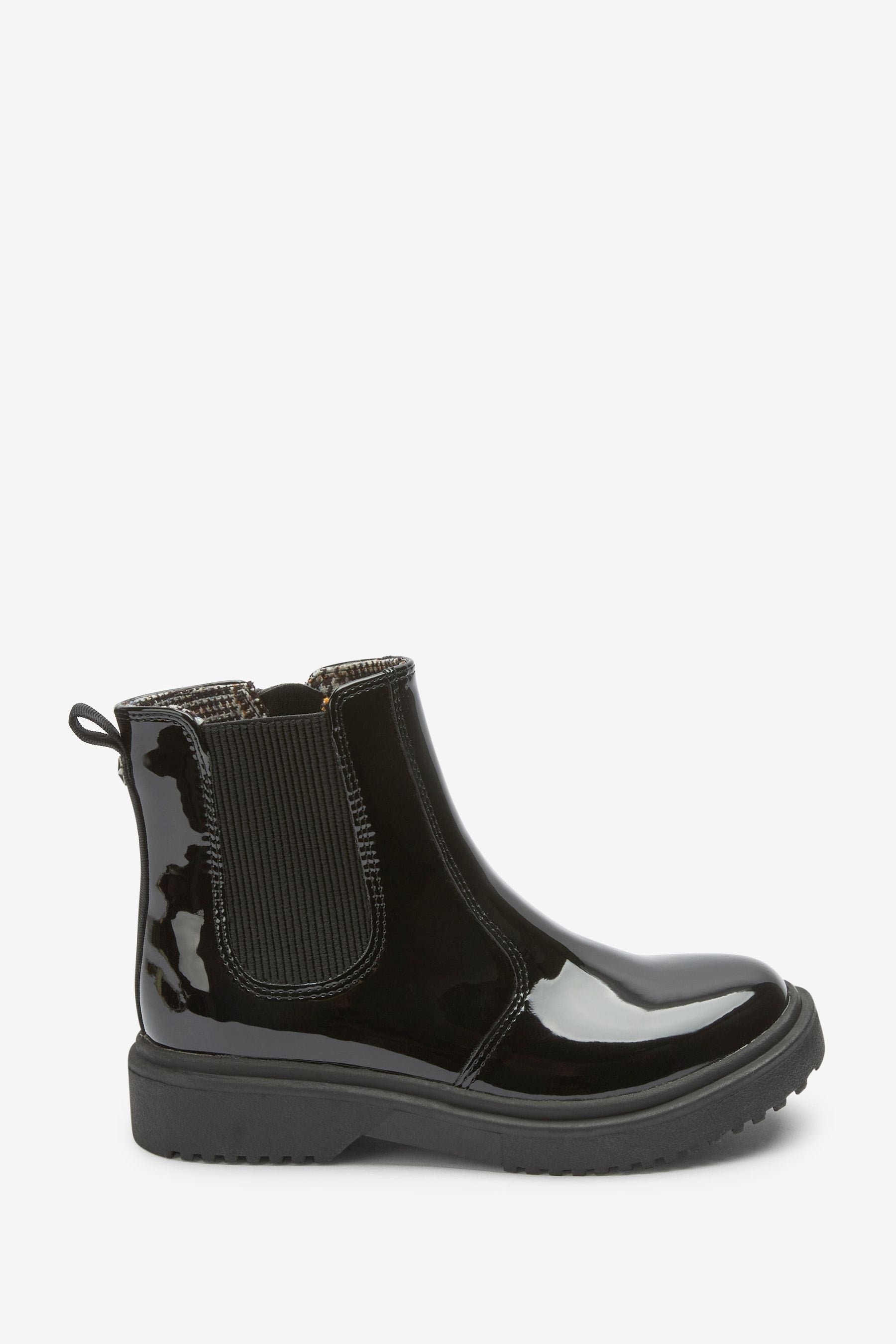 Black Patent Chunky Chelsea Boots