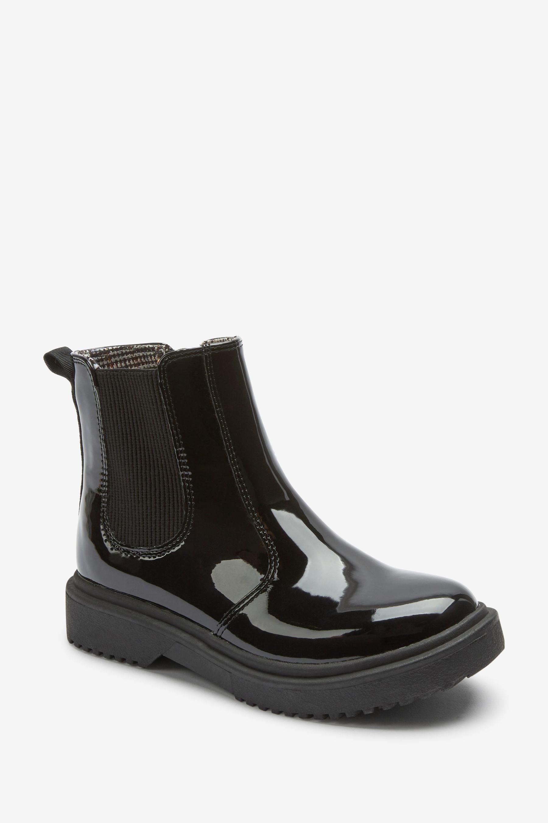 Black Patent Chunky Chelsea Boots