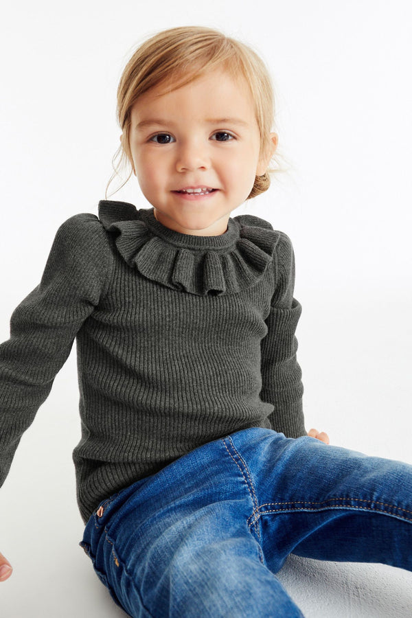 Charcoal Grey Frill Neck Jumper (3mths-7yrs)