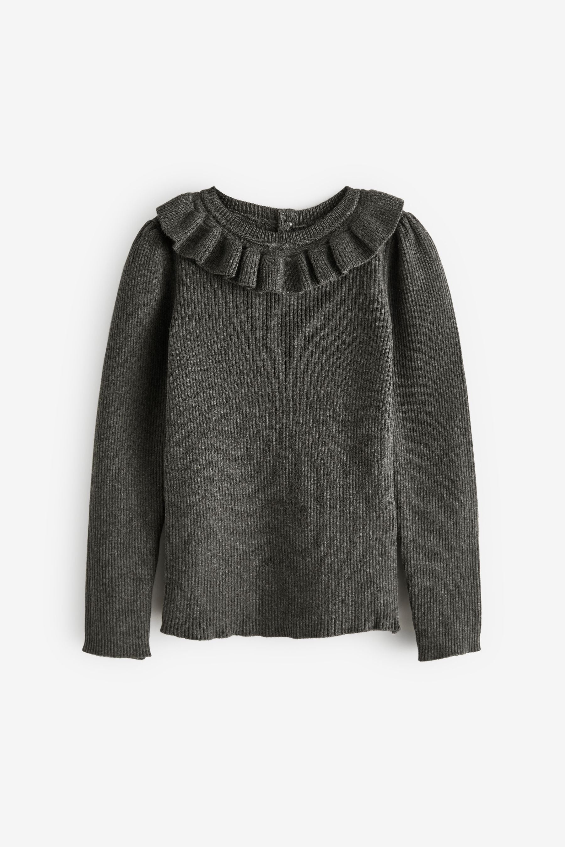 Charcoal Grey Frill Neck Jumper (3mths-7yrs)