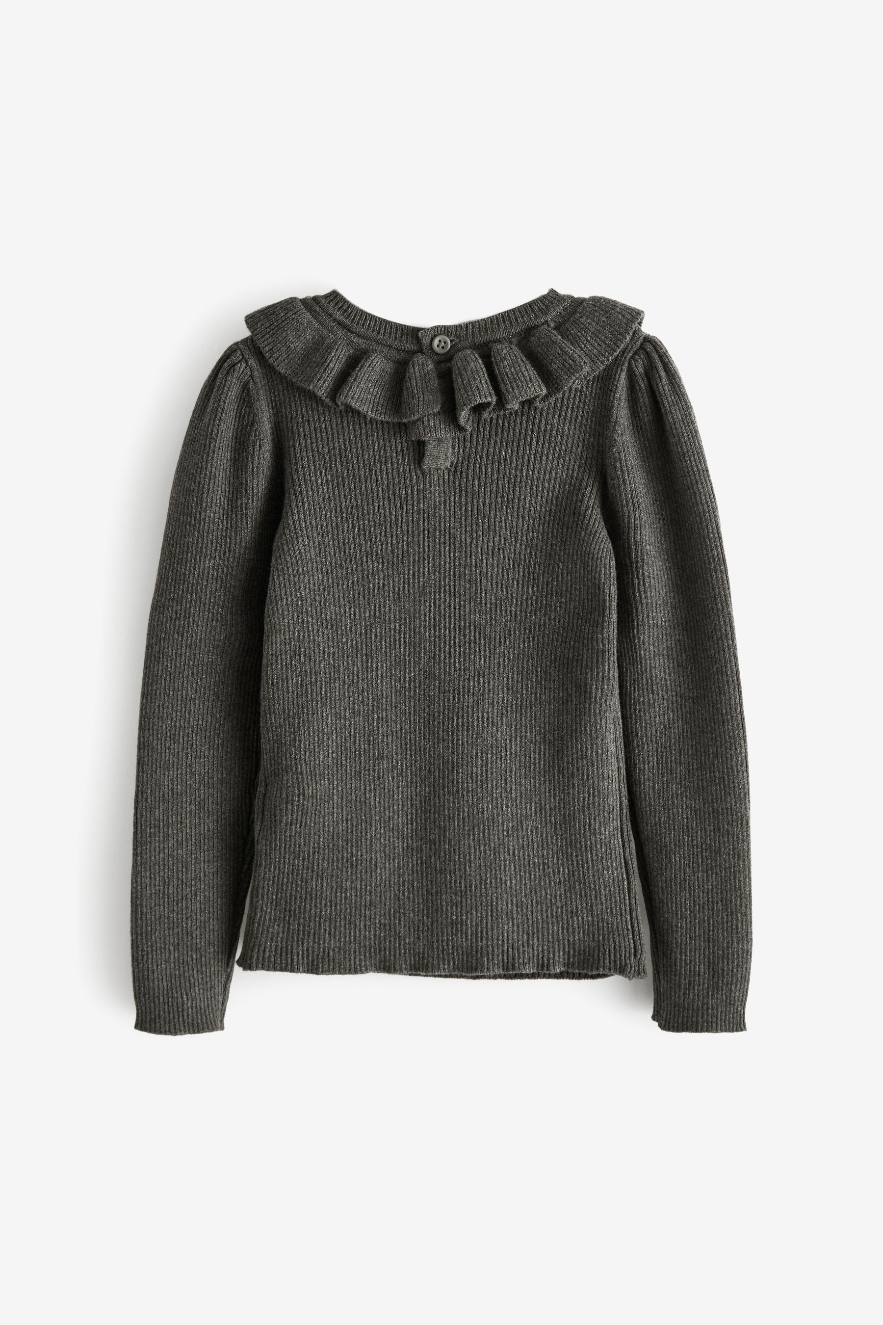 Charcoal Grey Frill Neck Jumper (3mths-7yrs)