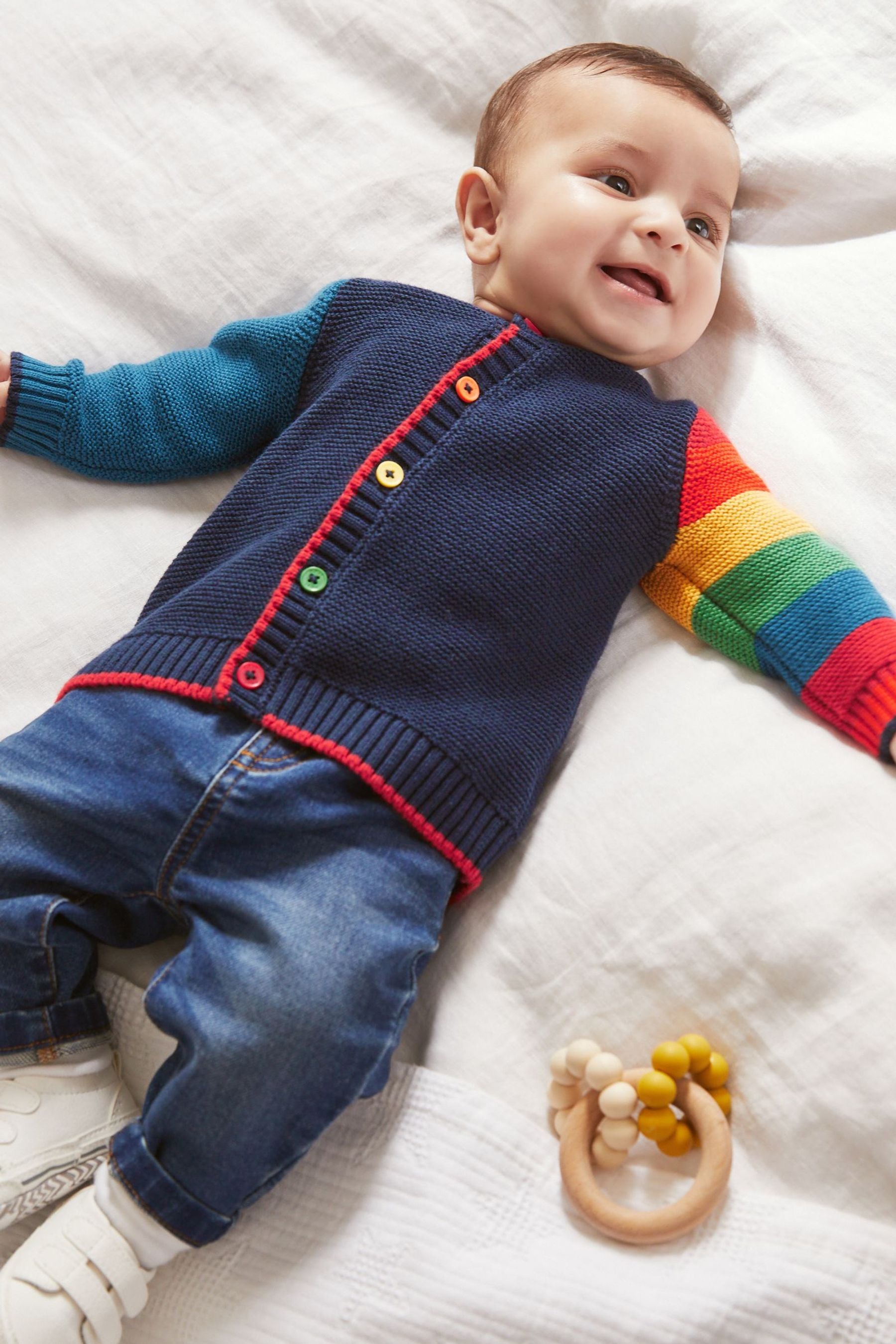 Navy Blue Rainbow Sleeve Knitted Cardigan (0mths-2yrs)