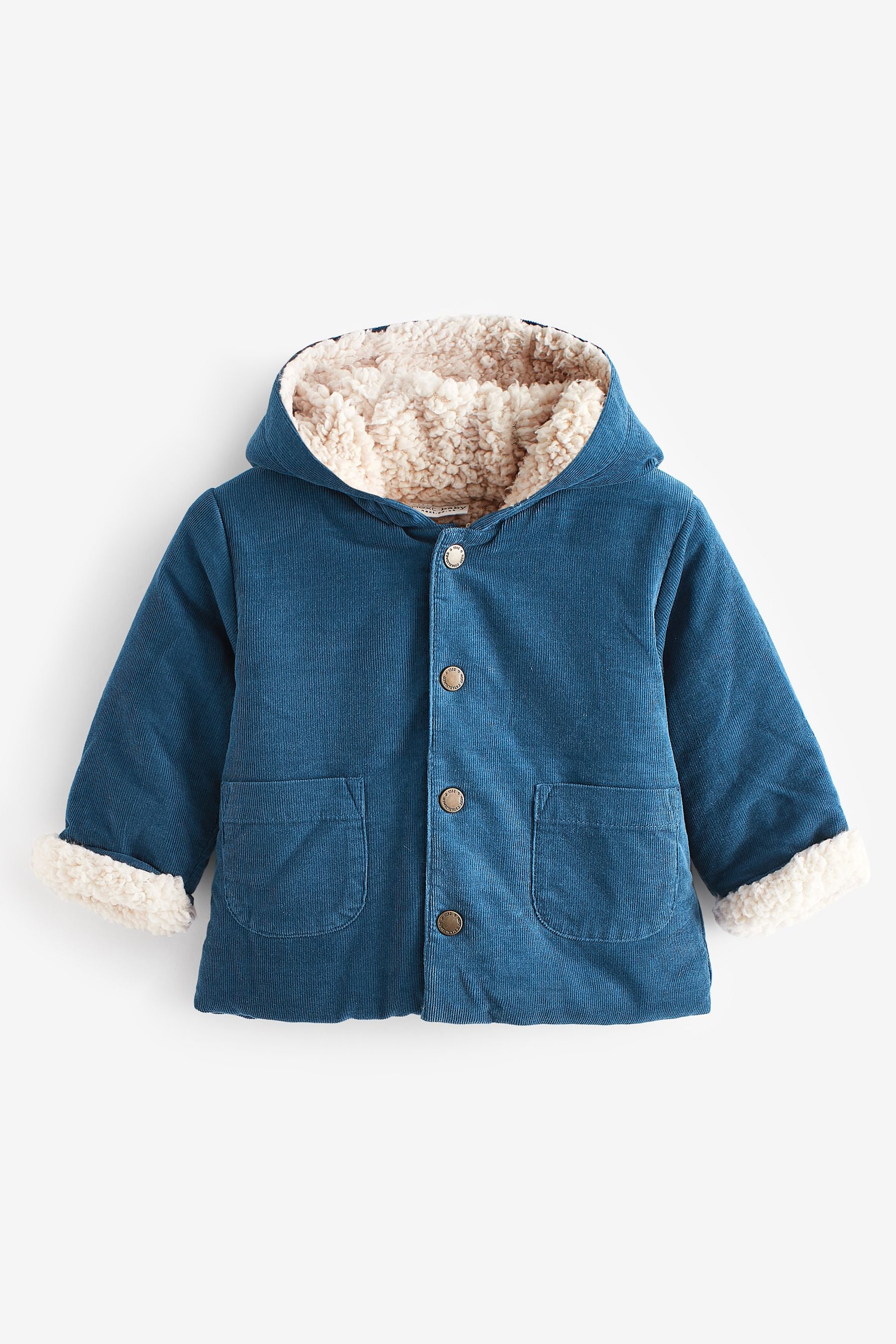 Navy Blue Cord Baby Borg Lined Hooded Jacket (0mths-2yrs)