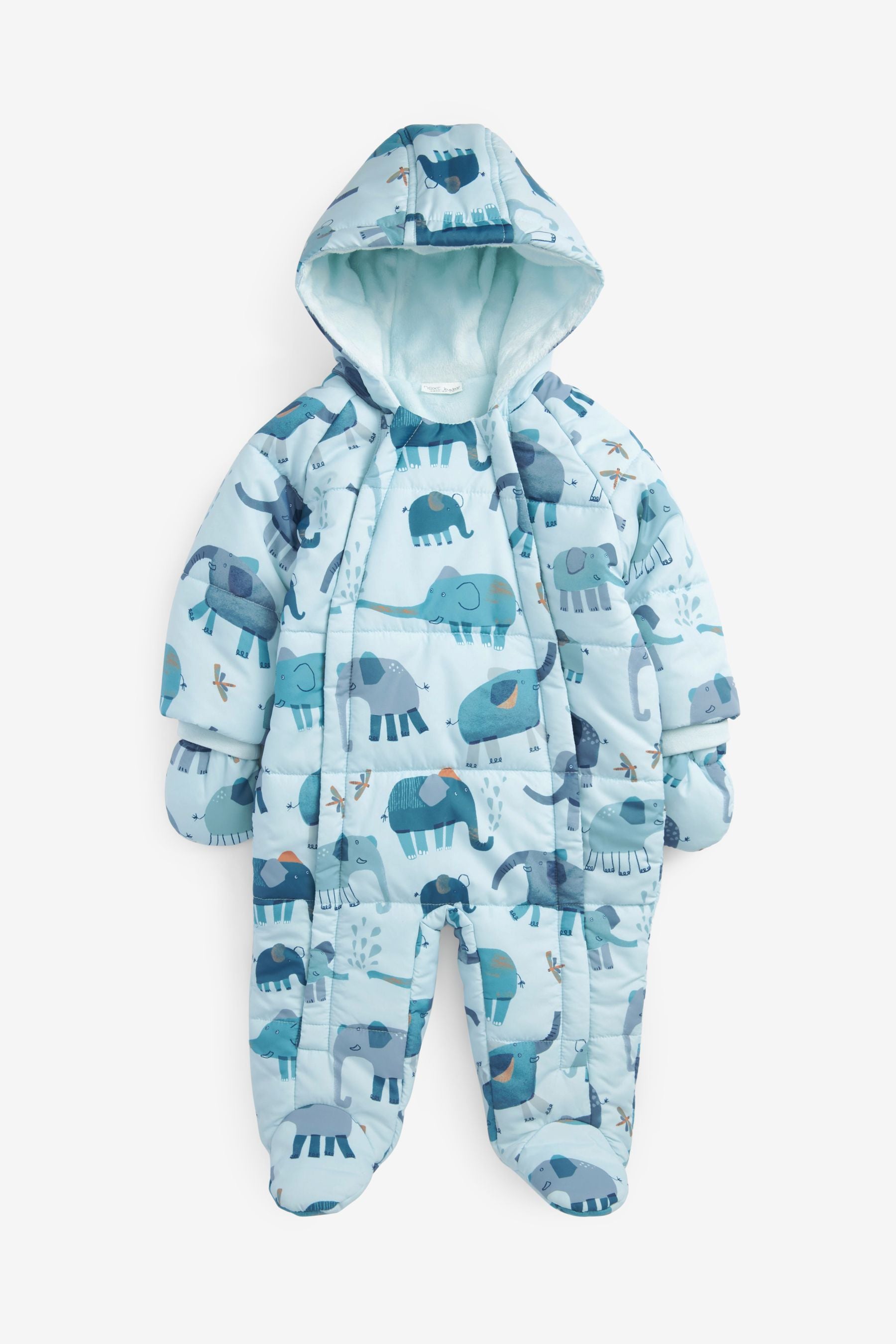 Blue Elephant Print Baby All-In-One Pramsuit (0mths-2yrs)