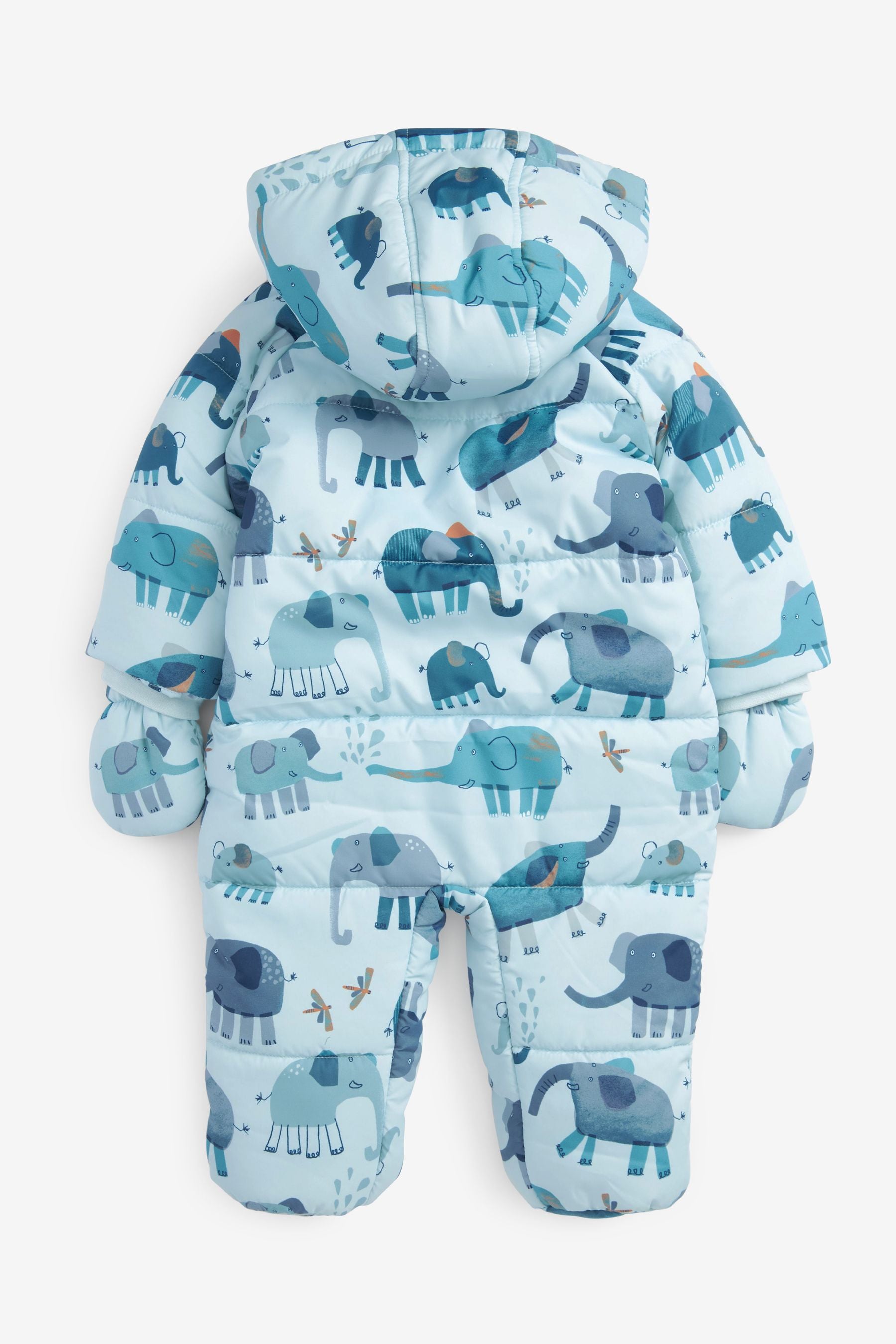 Blue Elephant Print Baby All-In-One Pramsuit (0mths-2yrs)