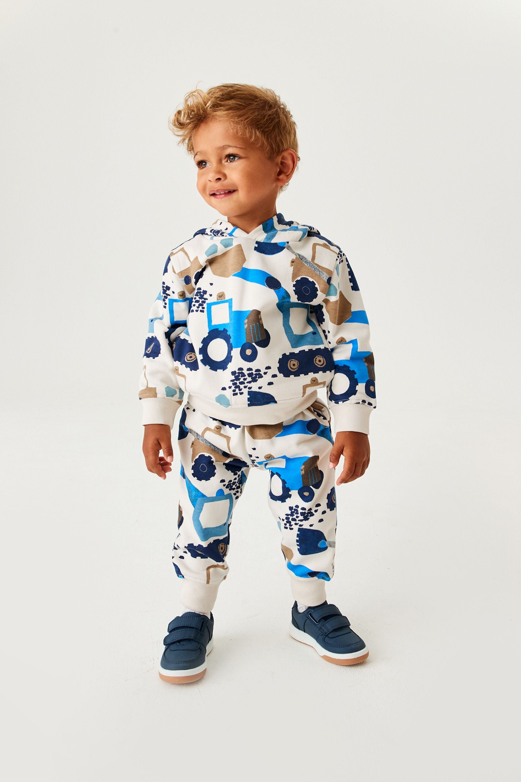 White/Blue Digger Long Sleeve Jersey Hoodie (3mths-7yrs)