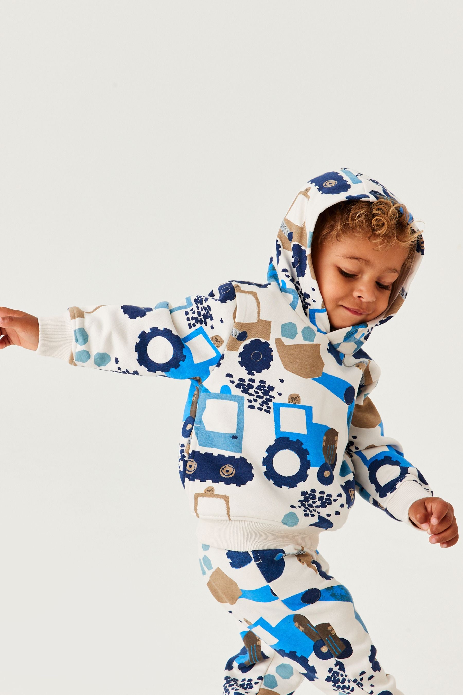 White/Blue Digger Long Sleeve Jersey Hoodie (3mths-7yrs)