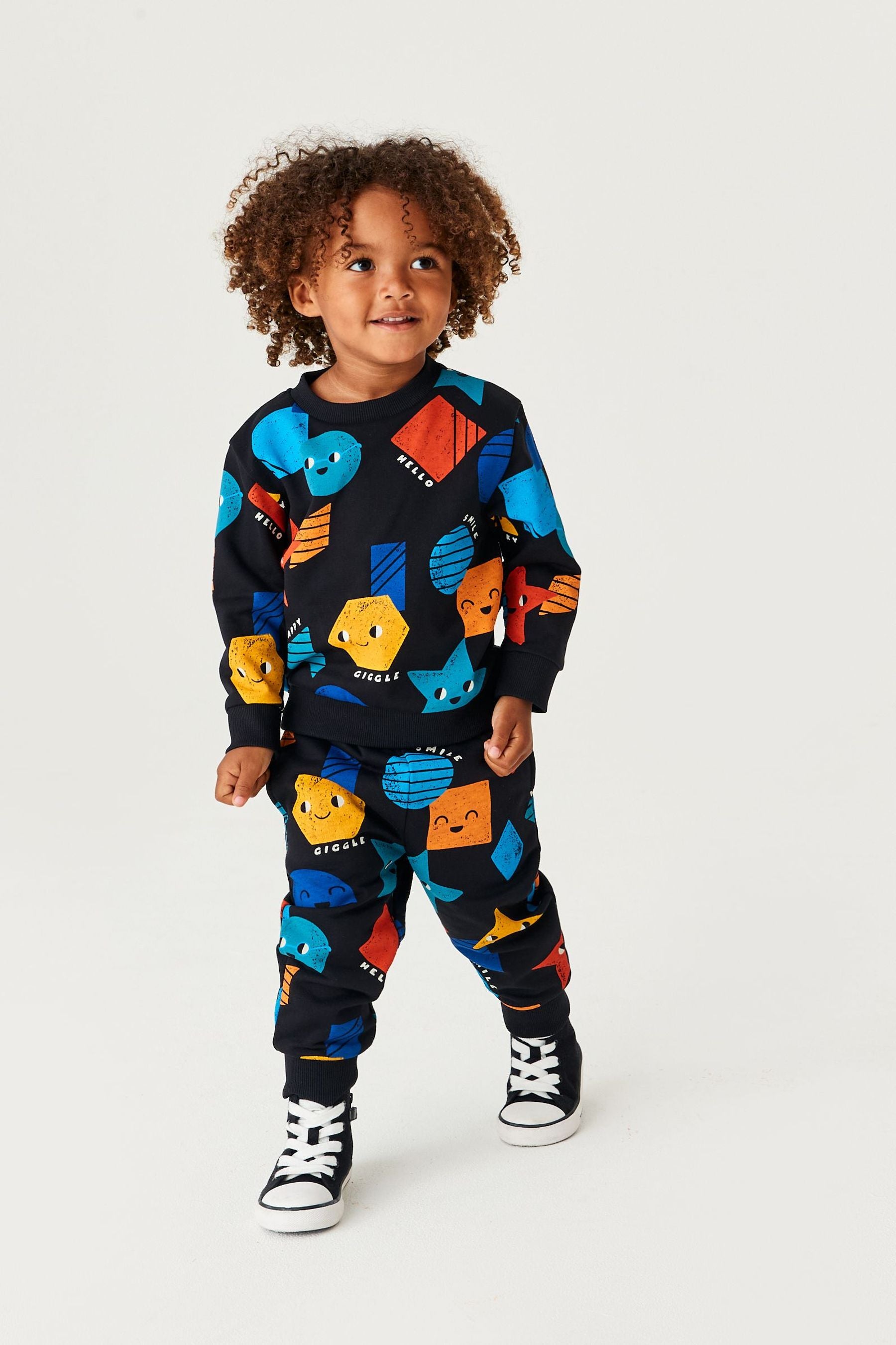 Black Shapes All-Over Print Jersey Sweatshirt And Joggers Set (3mths-7yrs)