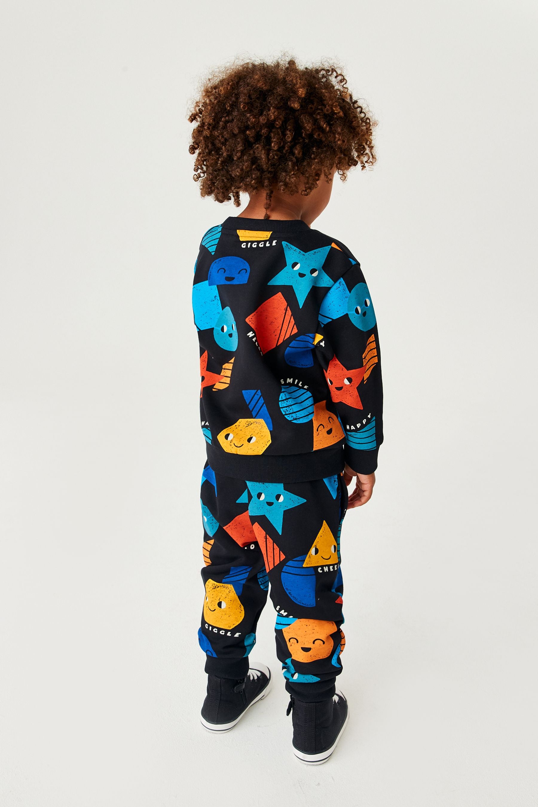 Black Shapes All-Over Print Jersey Sweatshirt And Joggers Set (3mths-7yrs)