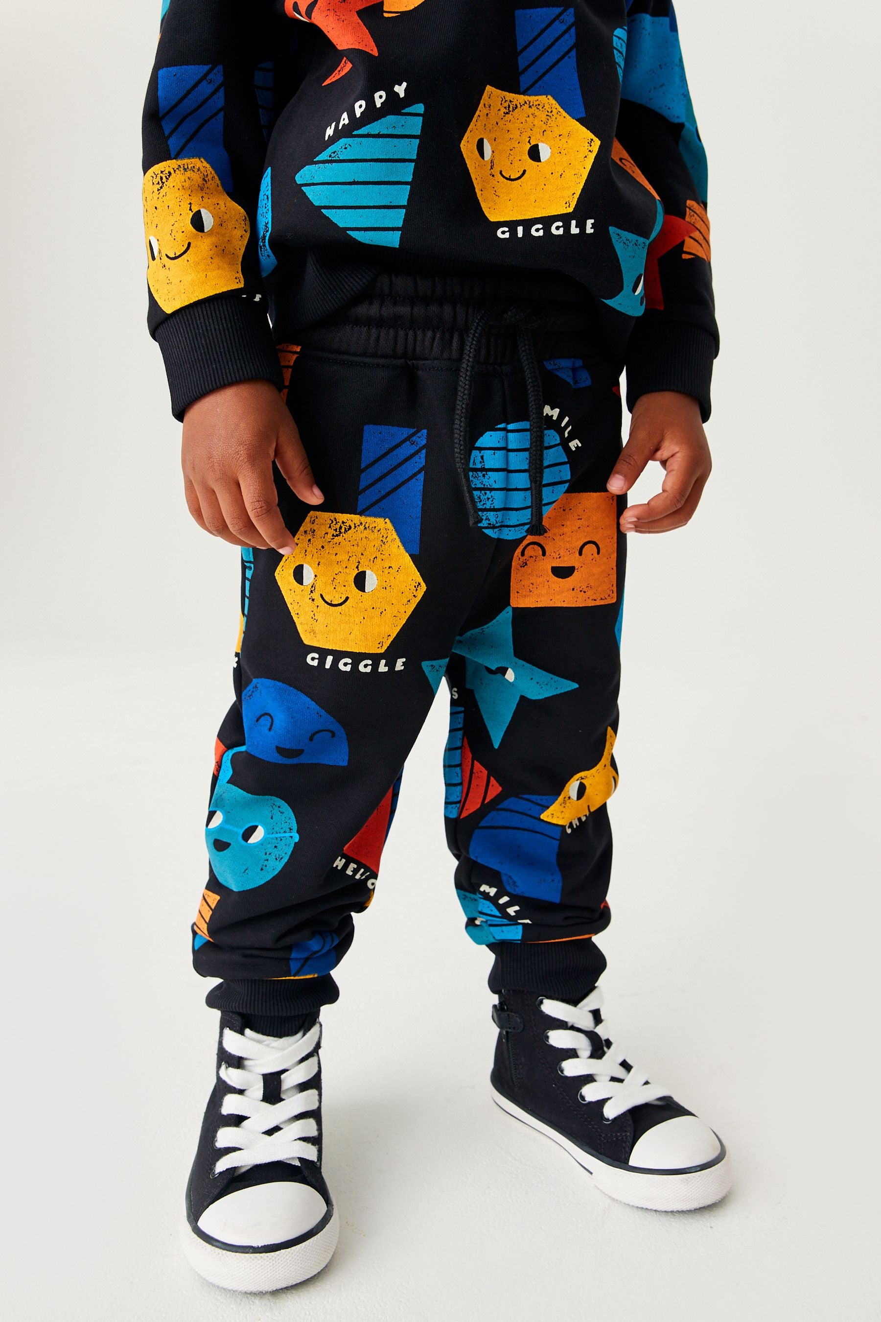 Black Shapes All-Over Print Jersey Sweatshirt And Joggers Set (3mths-7yrs)