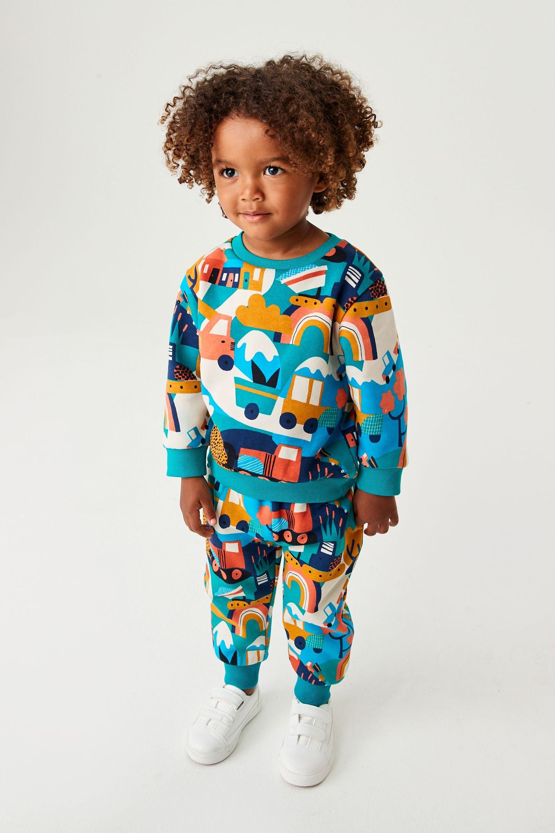 Rainbow Vehicles All-Over Print Jersey Sweatshirt And Joggers Set (3mths-7yrs)