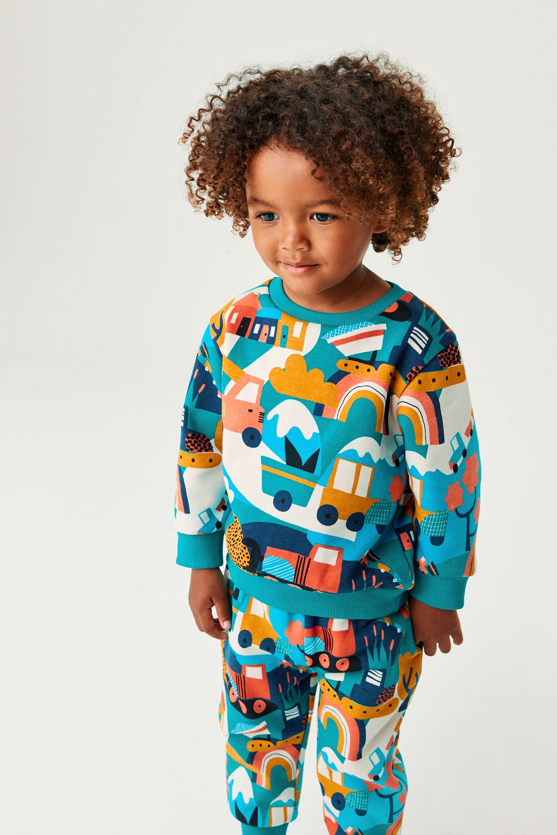 Rainbow Vehicles All-Over Print Jersey Sweatshirt And Joggers Set (3mths-7yrs)