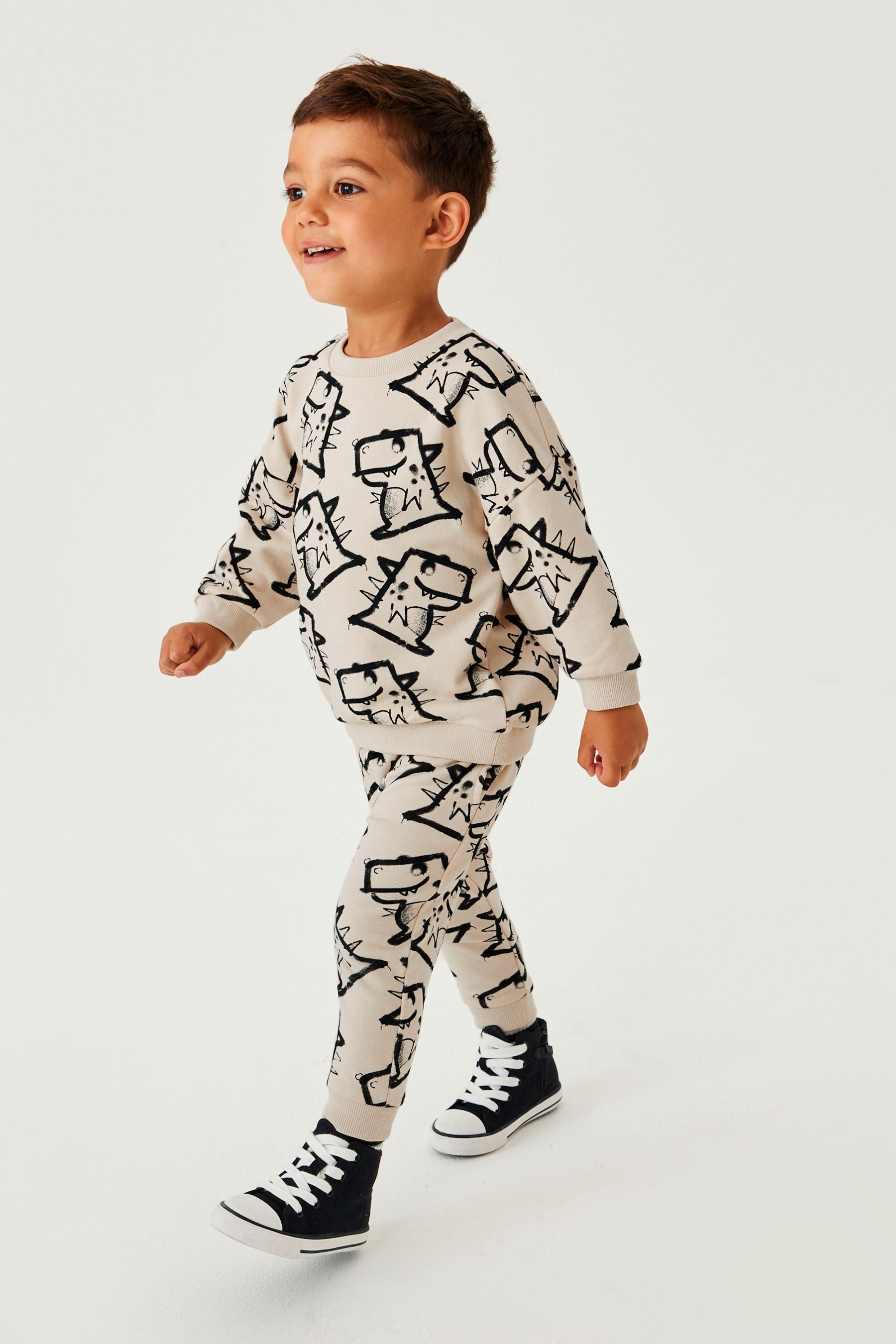 Monochrome Dinosaur All-Over Print Jersey Sweatshirt And Joggers Set (3mths-7yrs)