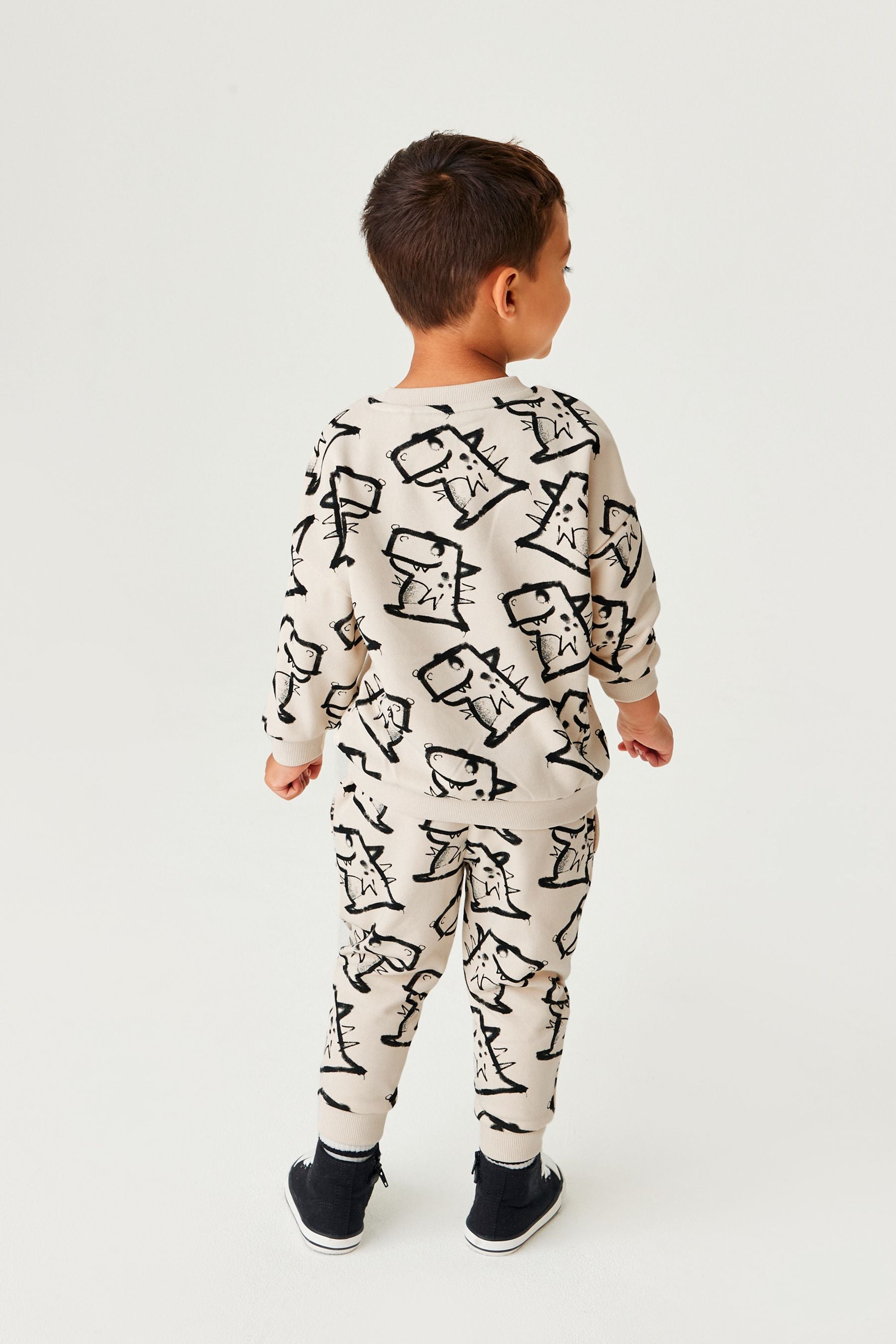 Monochrome Dinosaur All-Over Print Jersey Sweatshirt And Joggers Set (3mths-7yrs)